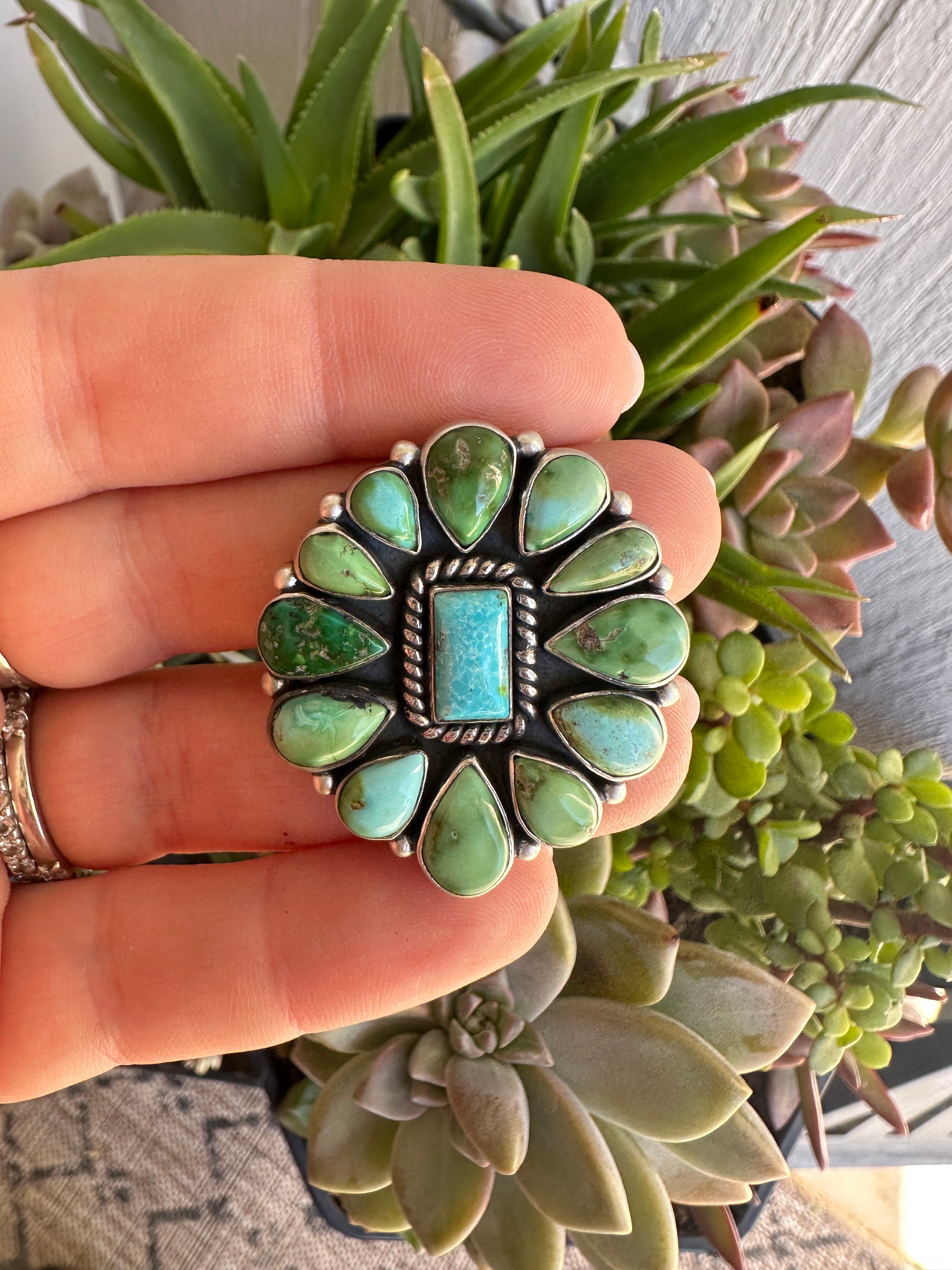 Beautiful Handmade Sonoran Mountain Turquoise And Sterling Silver Adjustable Ring