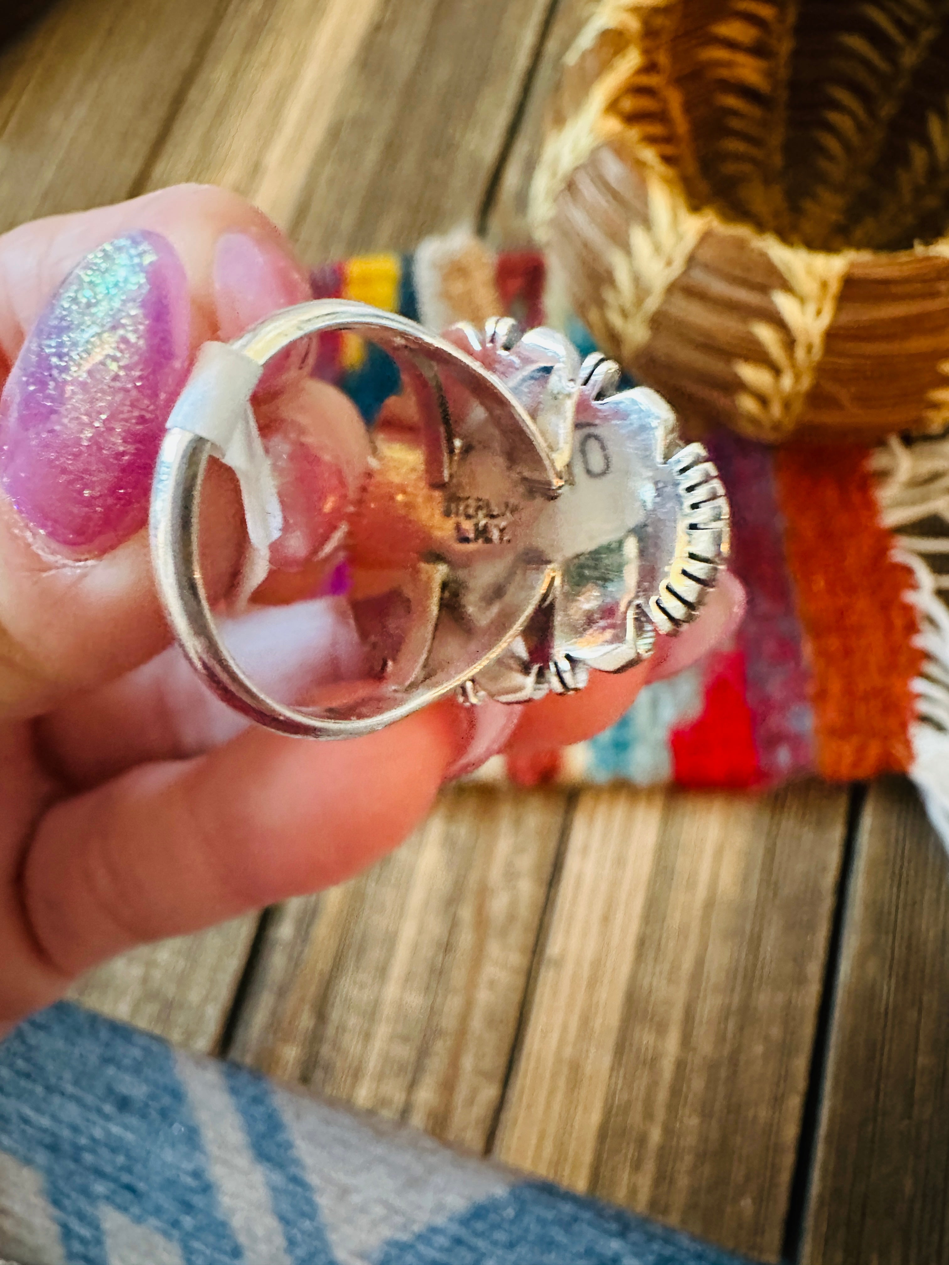 Handcrafted Sonoran Mountain Turquoise & Sterling Silver Ring size 8