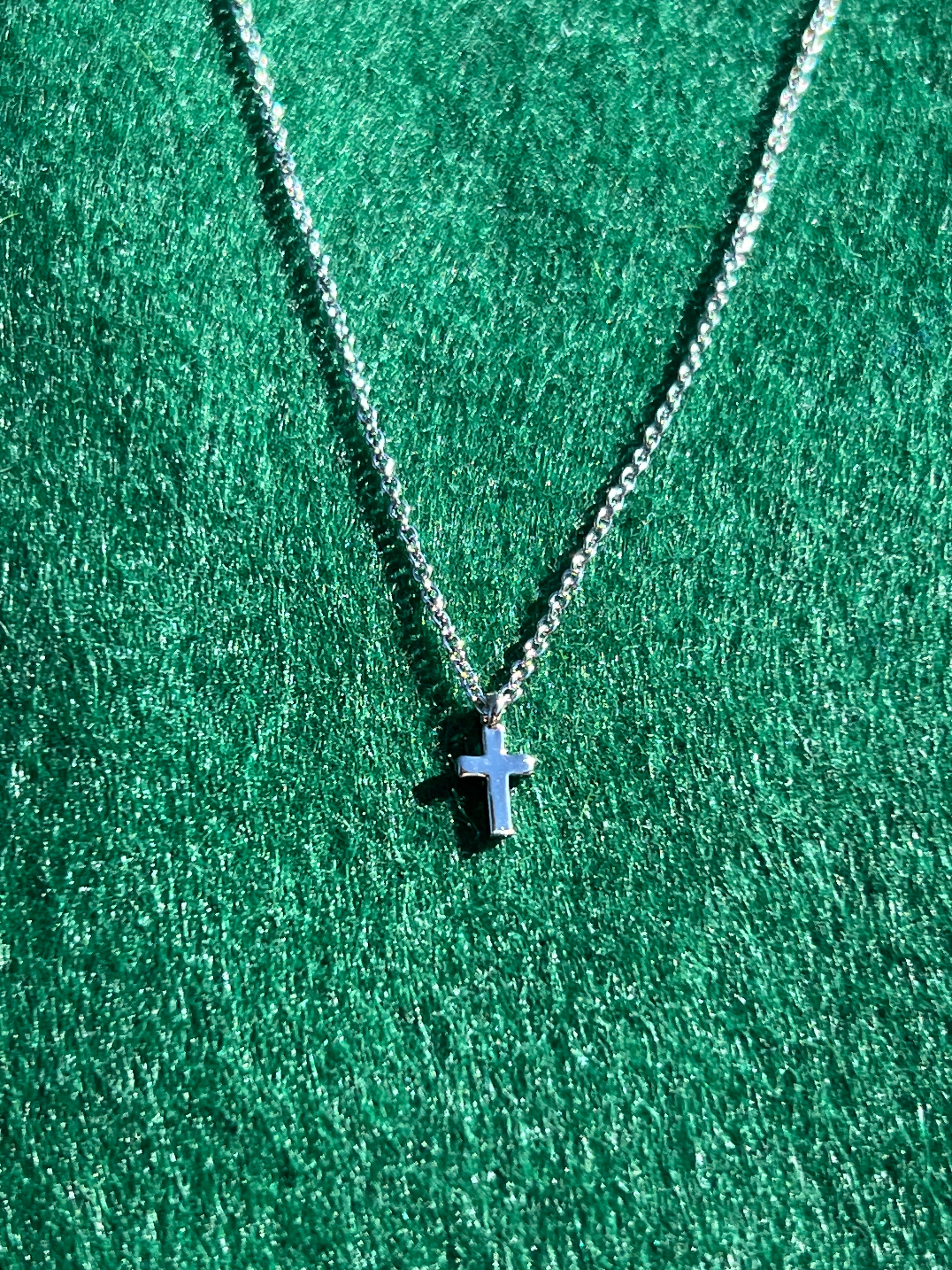 Teeny Tiny Silver Cross Pendant Chain Necklace
