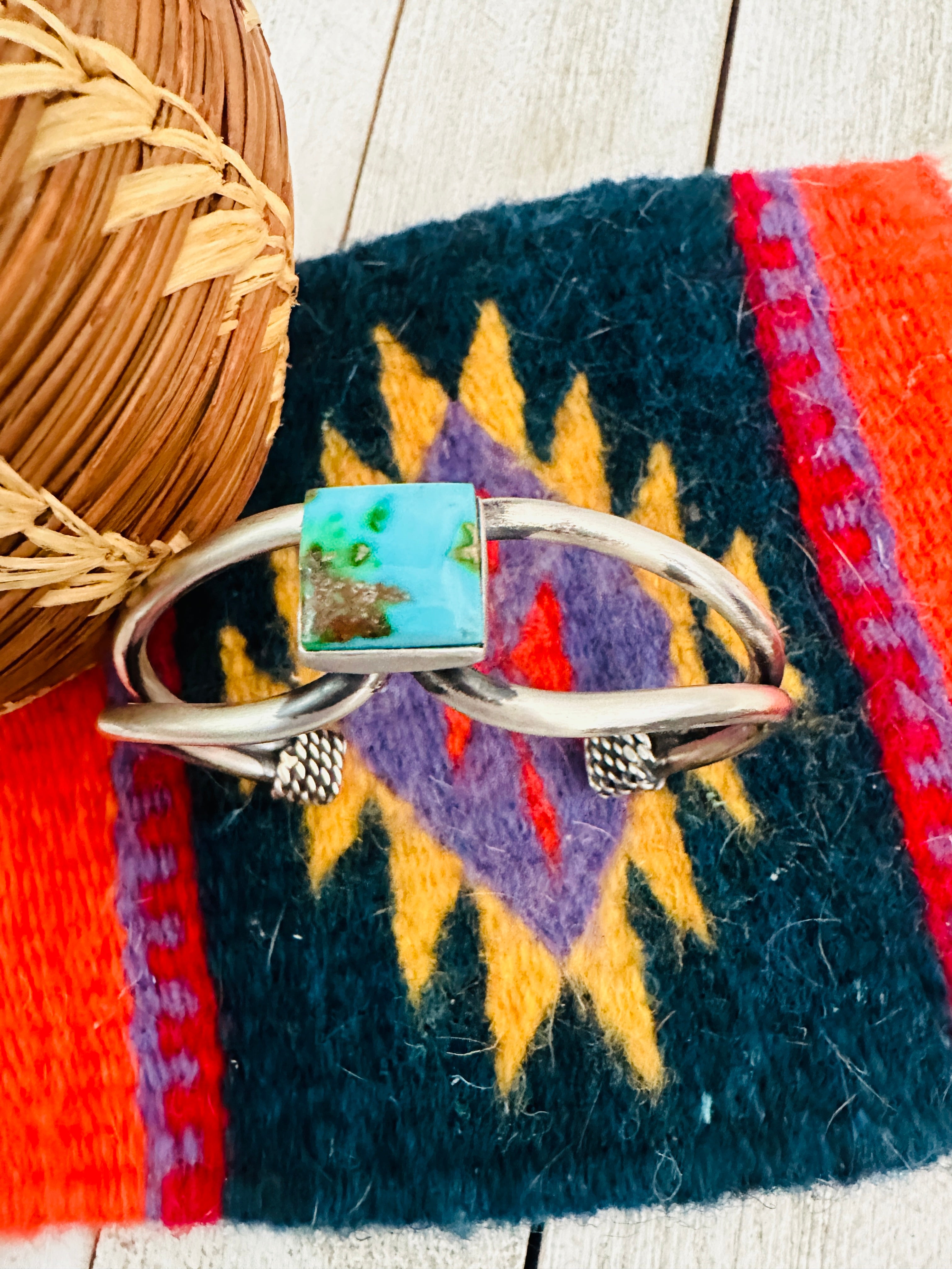 Navajo Sonoran Gold Turquoise & Sterling Silver Cuff Bracelet