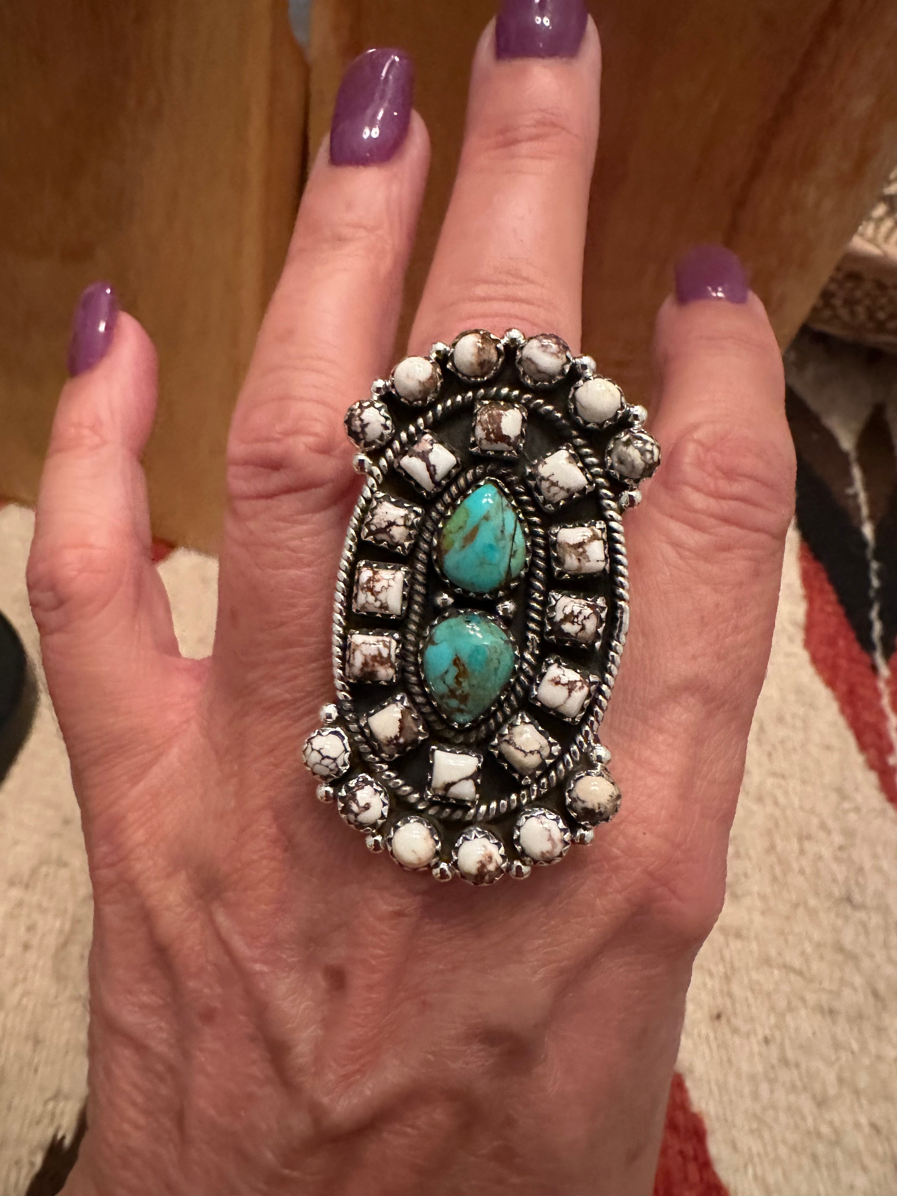 “The Wild Bill” Turquoise & Wild Horse Sterling Silver Adjustable Ring