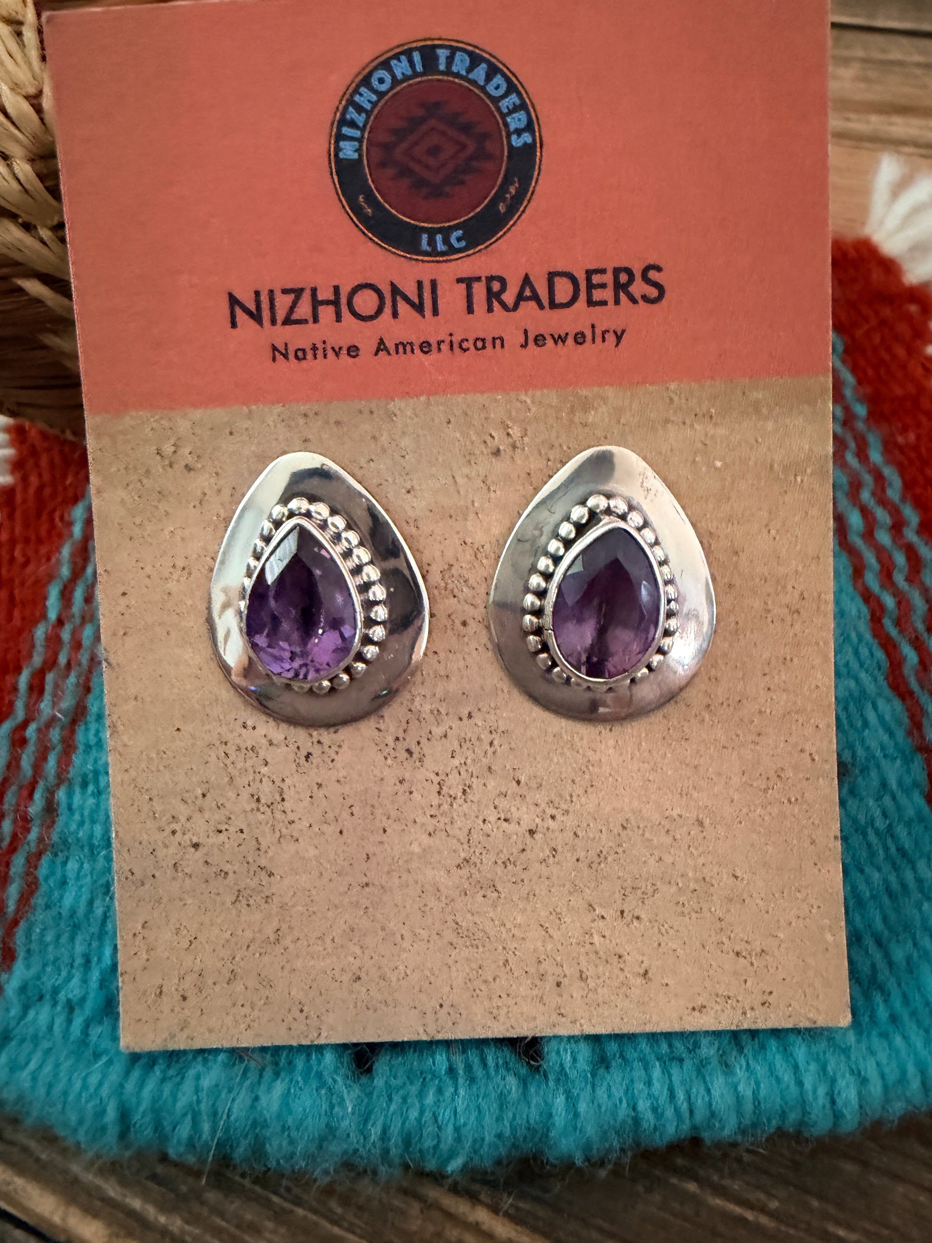 Handcrafted Amethyst & Sterling Silver Post Earrings