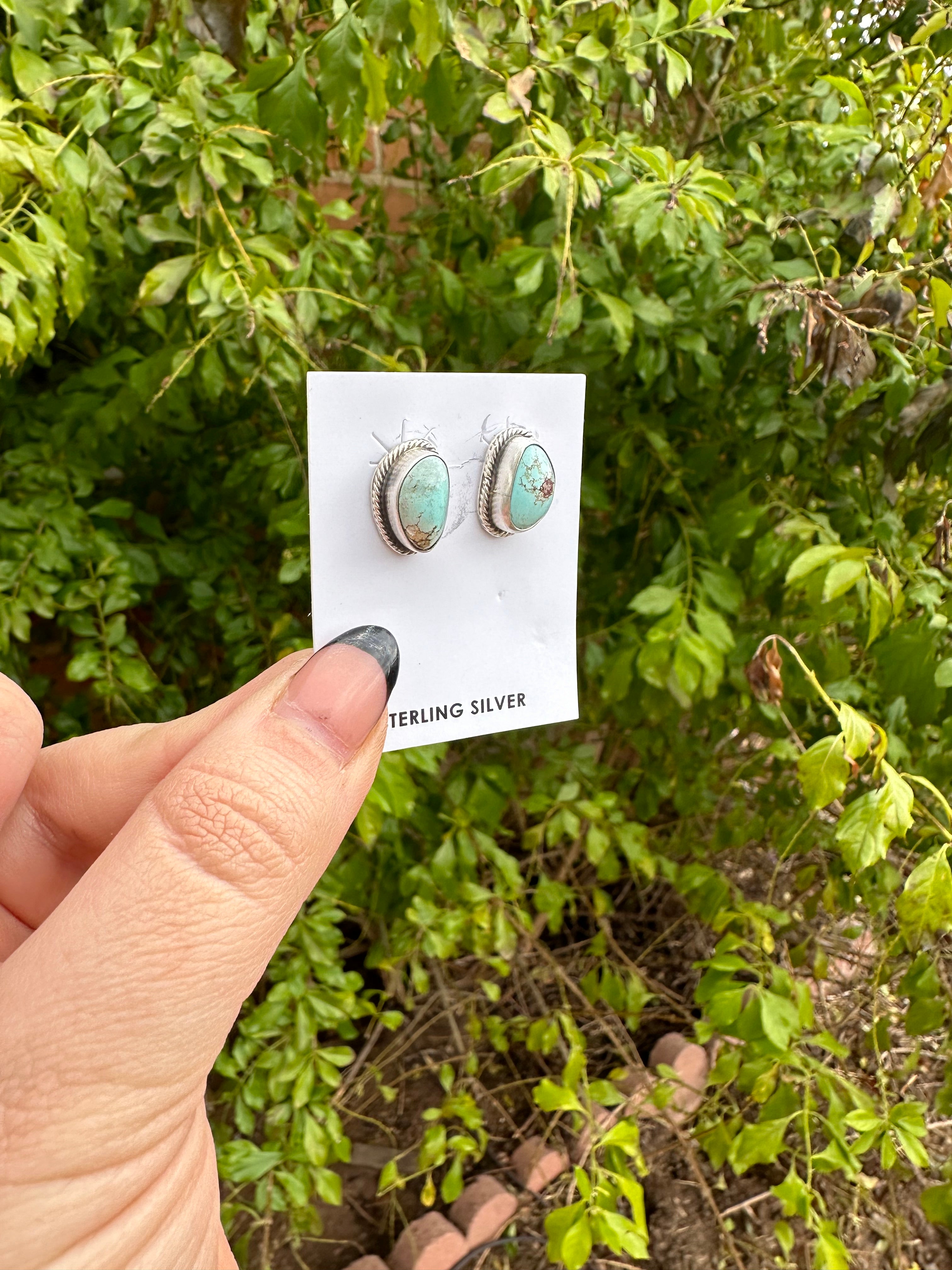 Navajo Sterling Silver & Golden Hills Turquoise Stud Earrings Signed