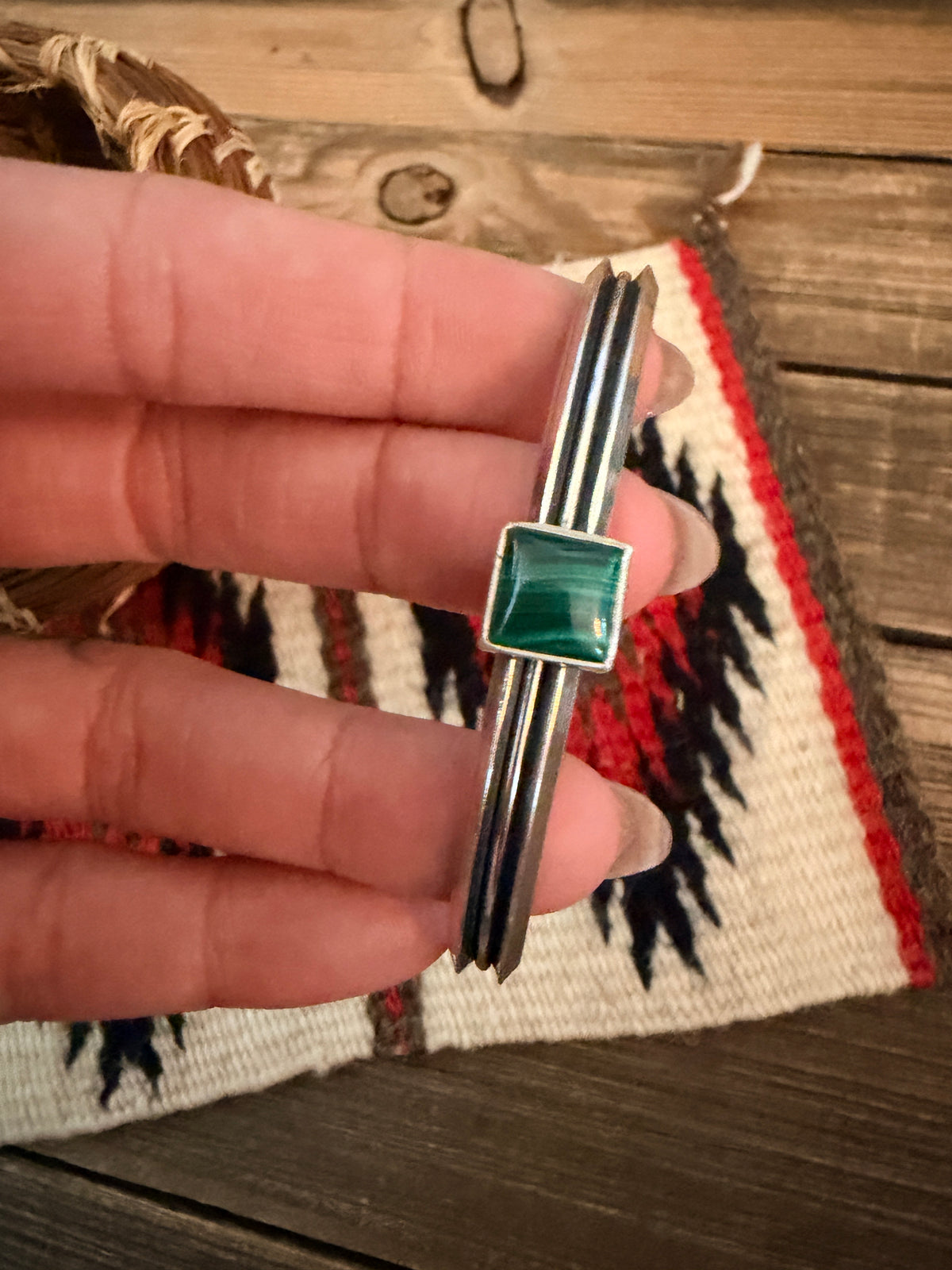 Handcrafted Sterling Silver and Malachite Cuff Bracelet