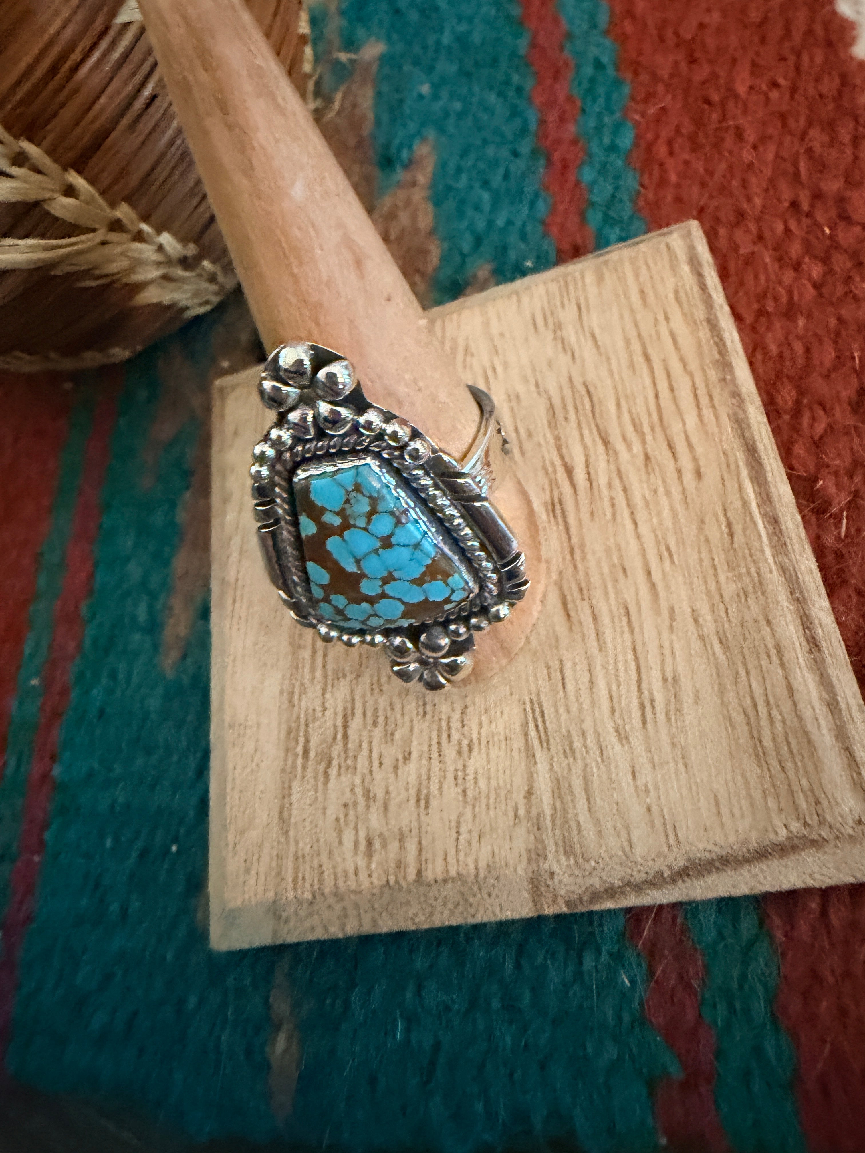 Handmade Sterling Silver Number 8 Turquoise Adjustable Ring Signed Nizhoni