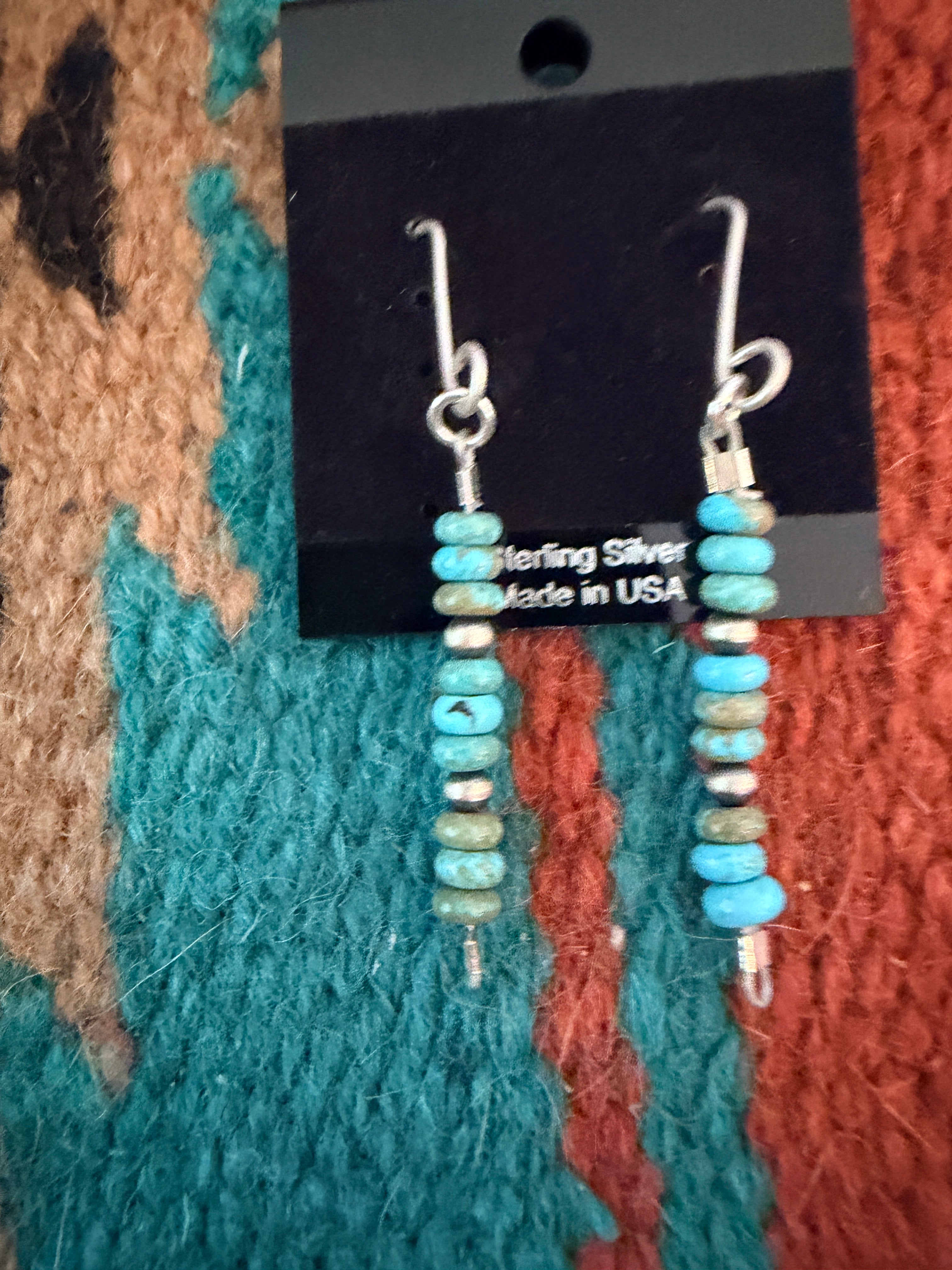 Handmade Sterling Silver and Turquoise Beaded Dangle Earrings