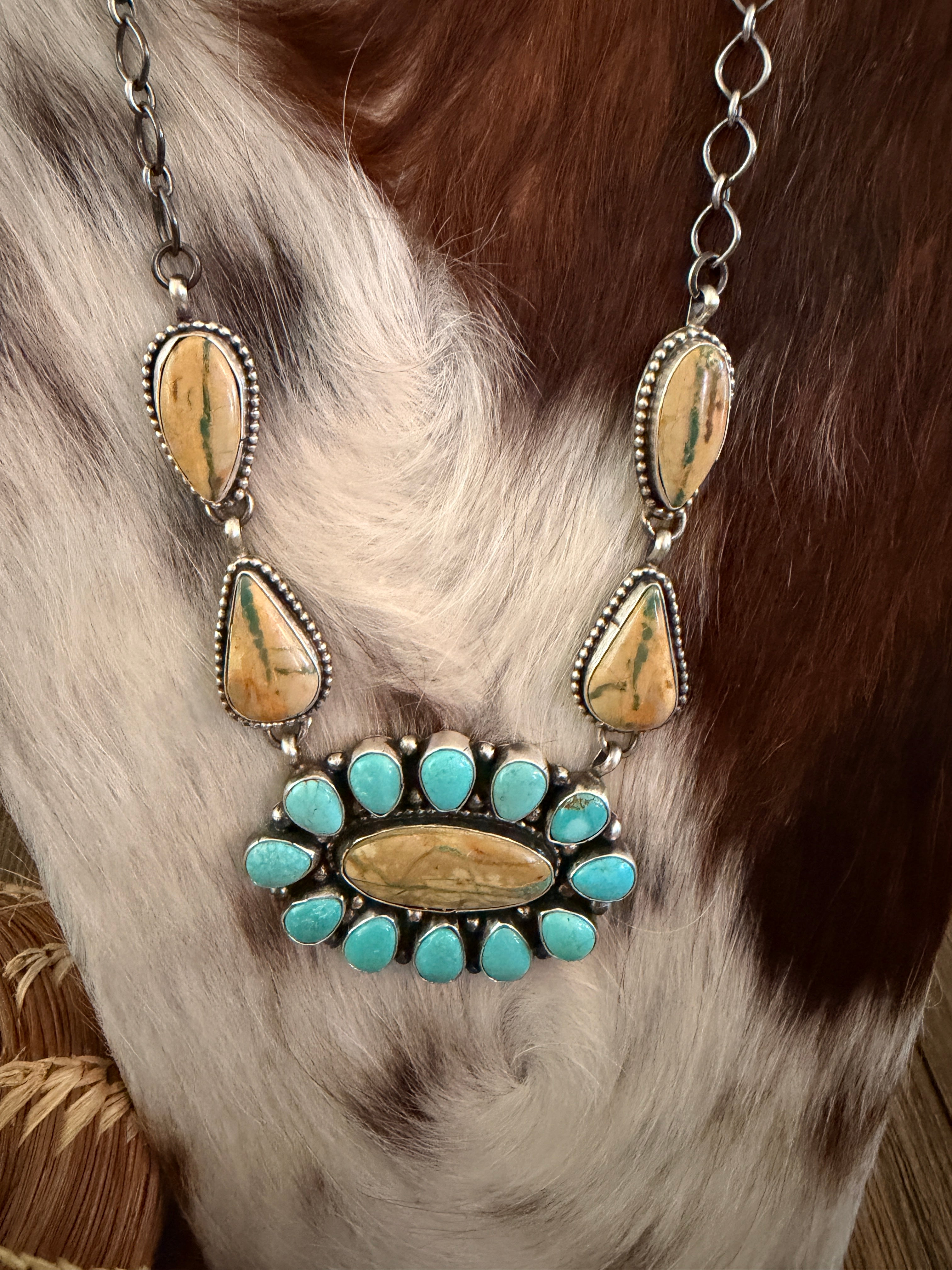 Handcrafted Multi Turquoise & Sterling Silver Necklace and Earring Set by Sheila Becenti