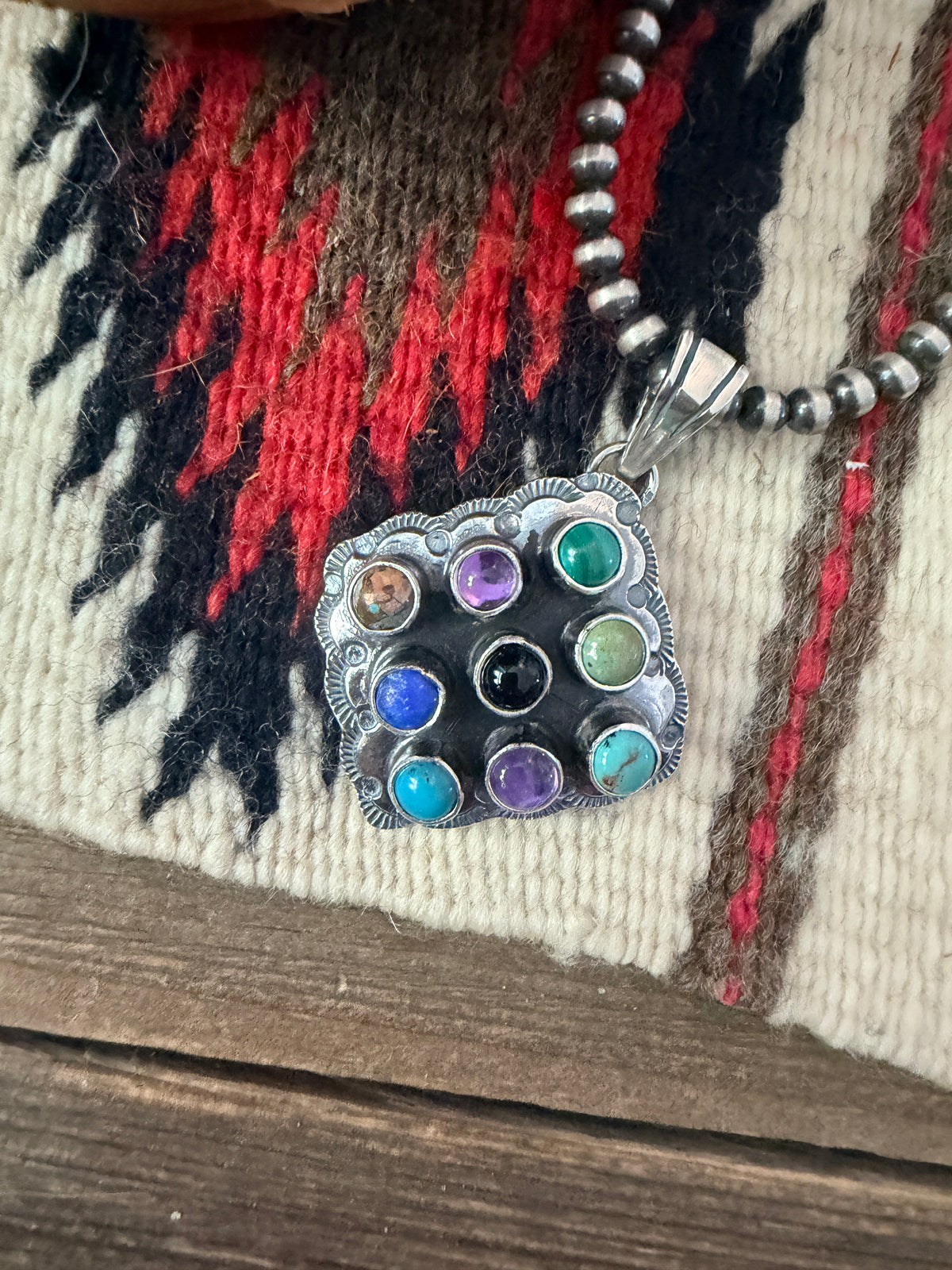 Handcrafted Sterling Silver and Multi Stone Cluster Bear Pendant by Tina Benally