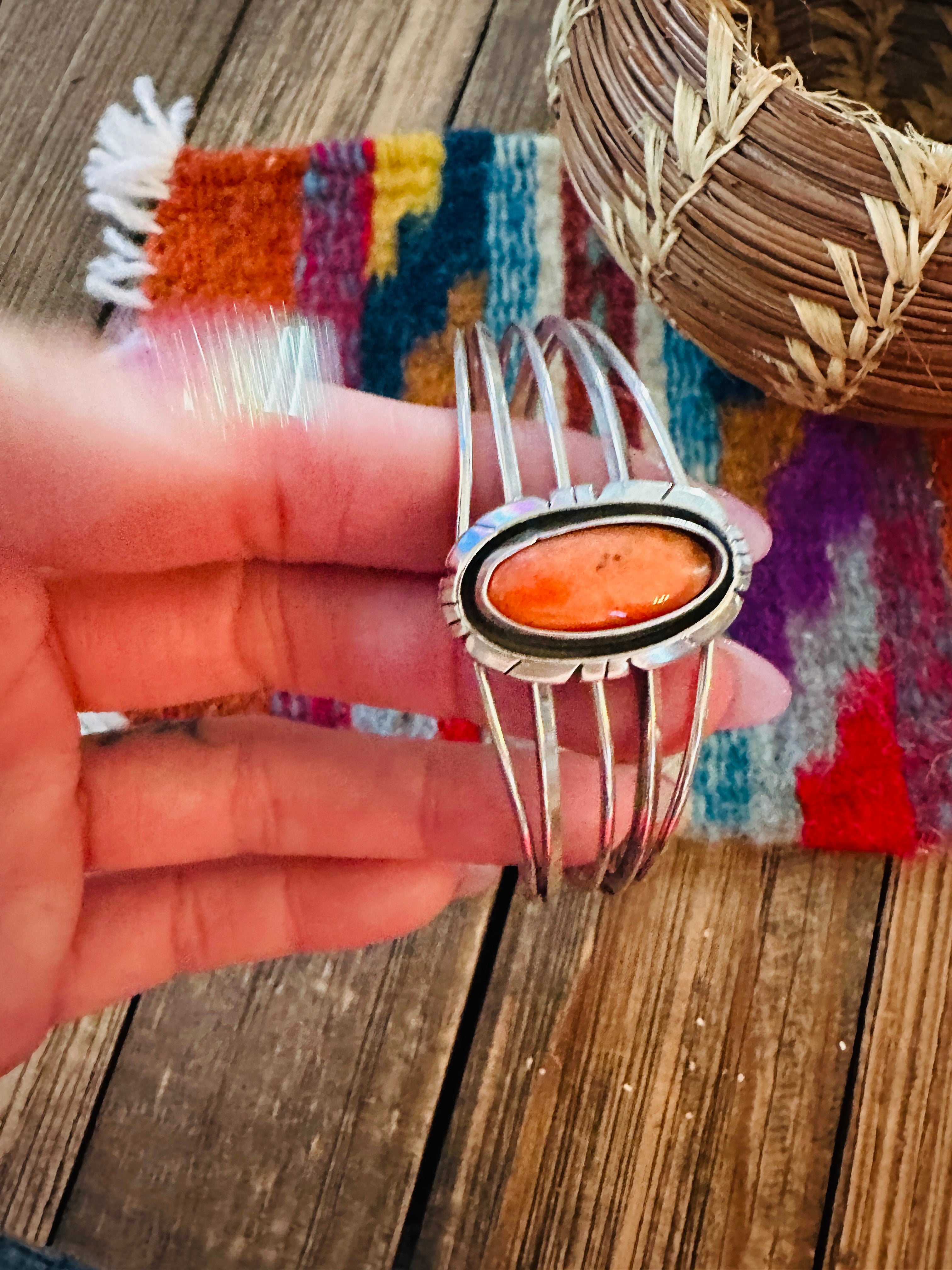 Handcrafted Sterling Silver & Spiny Oyster Cuff Bracelet