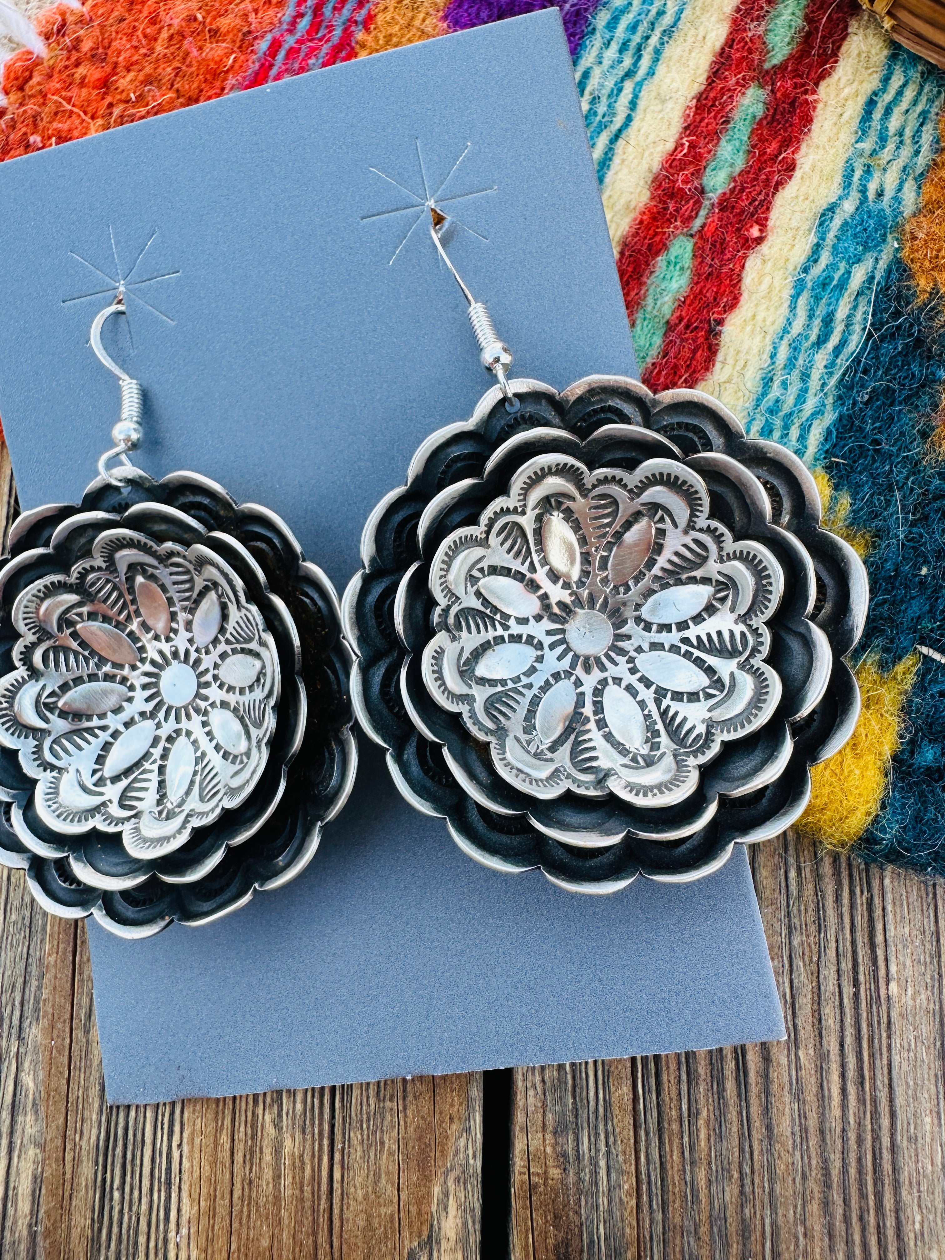 Handcrafted Sterling Silver Concho Dangle Earrings by Leander Tahe