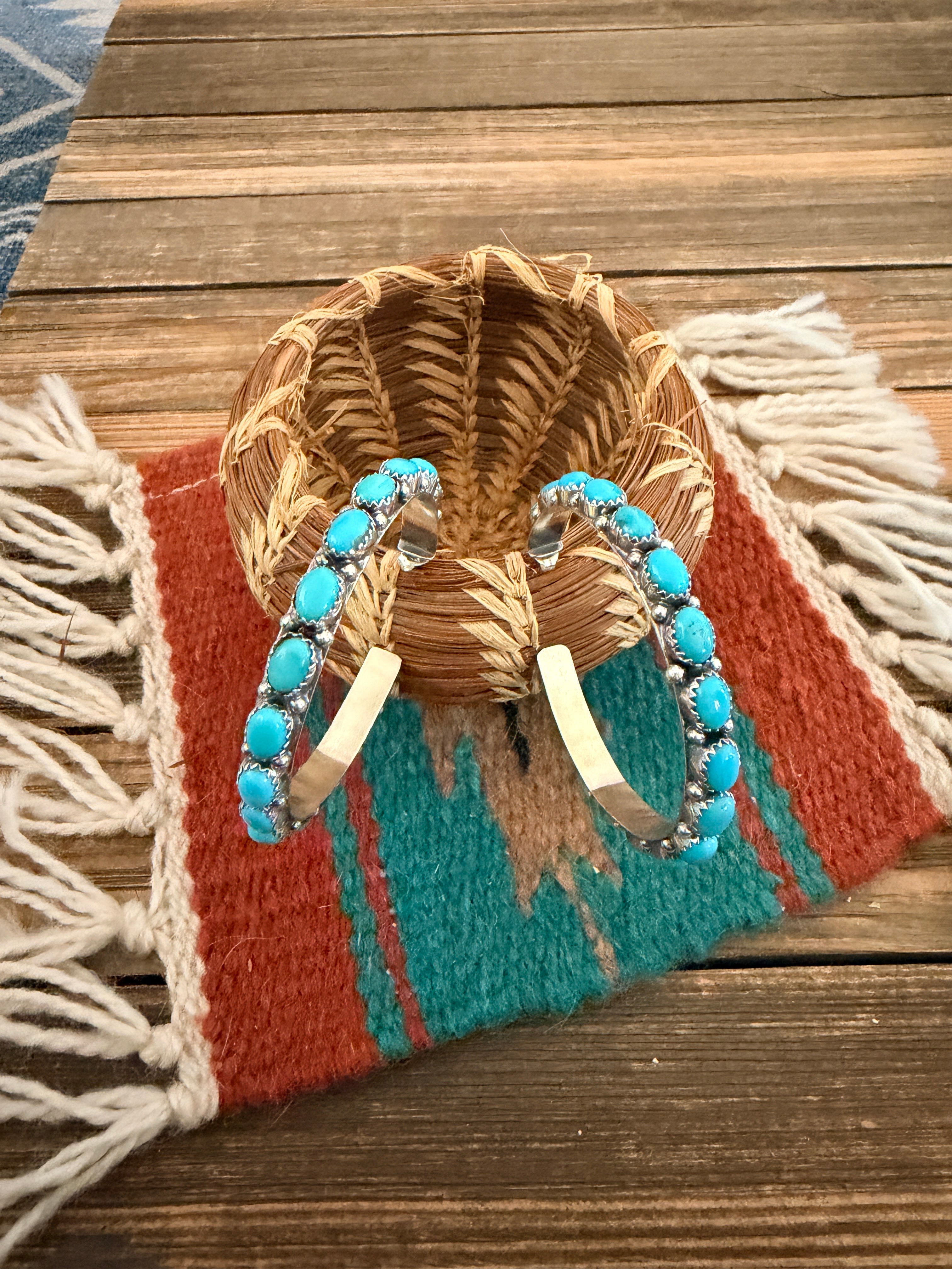 Handcrafted Turquoise & Sterling Silver Hoop Earrings
