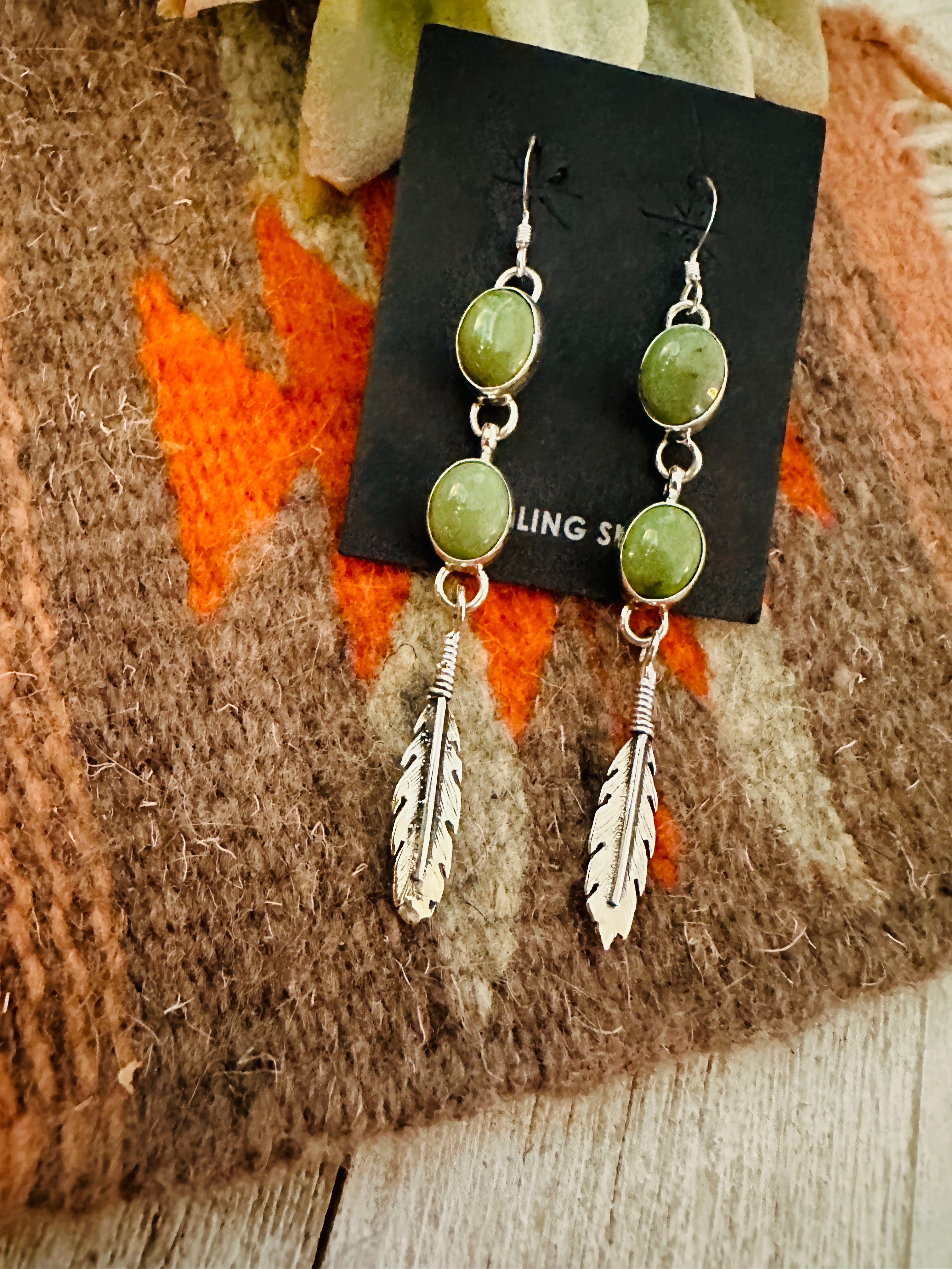 Navajo Turquoise & Sterling Silver Feather Dangle Earrings