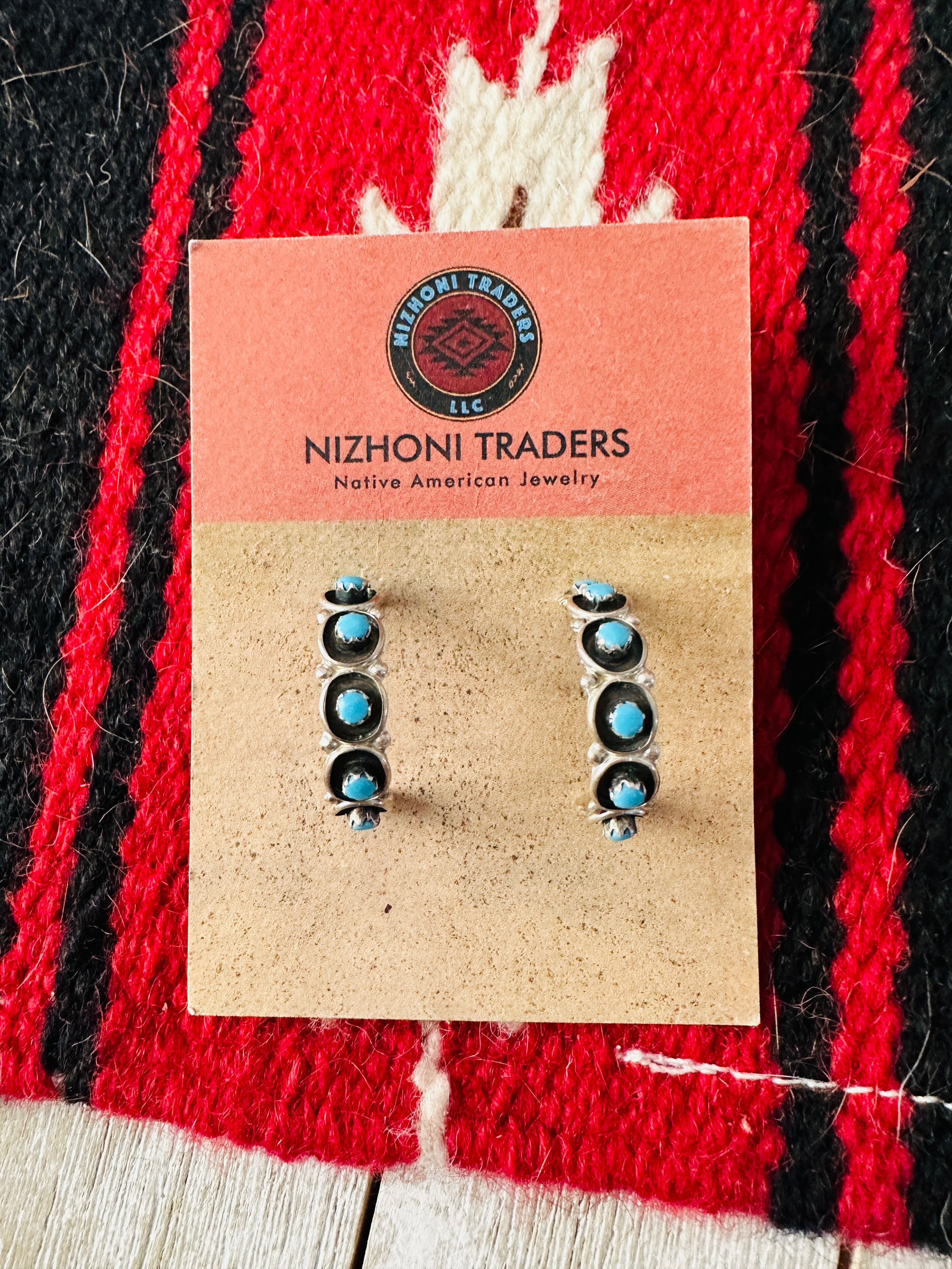 Handcrafted Sterling Silver & Turquoise Snake Eye Hoop Earrings