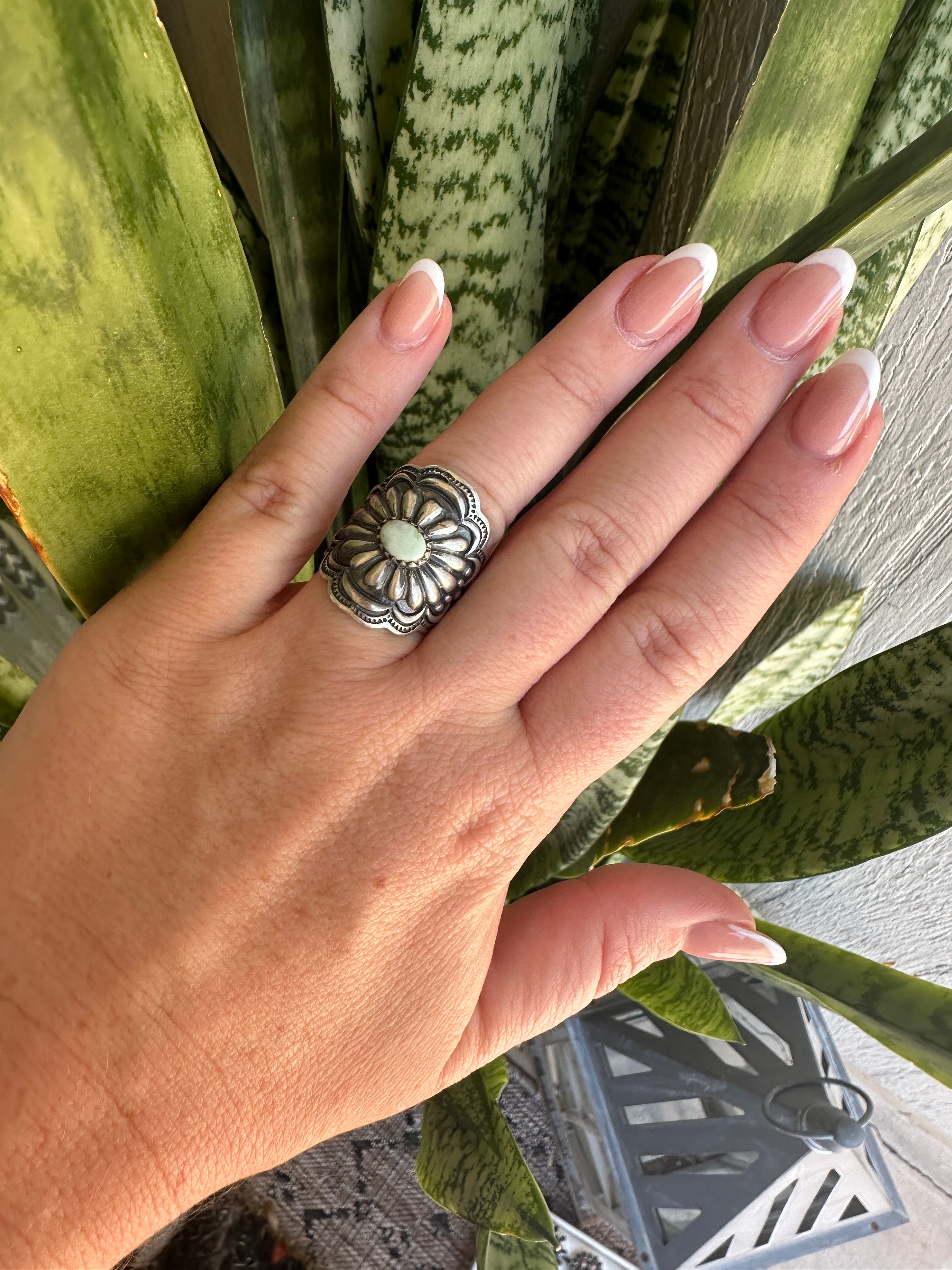 Beautiful Concho Handmade Palomino Turquoise And Sterling Silver Adjustable Ring