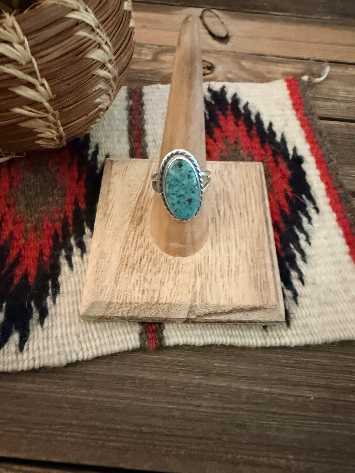 Handcrafted Turquoise & Sterling Silver Ring Size 7.5