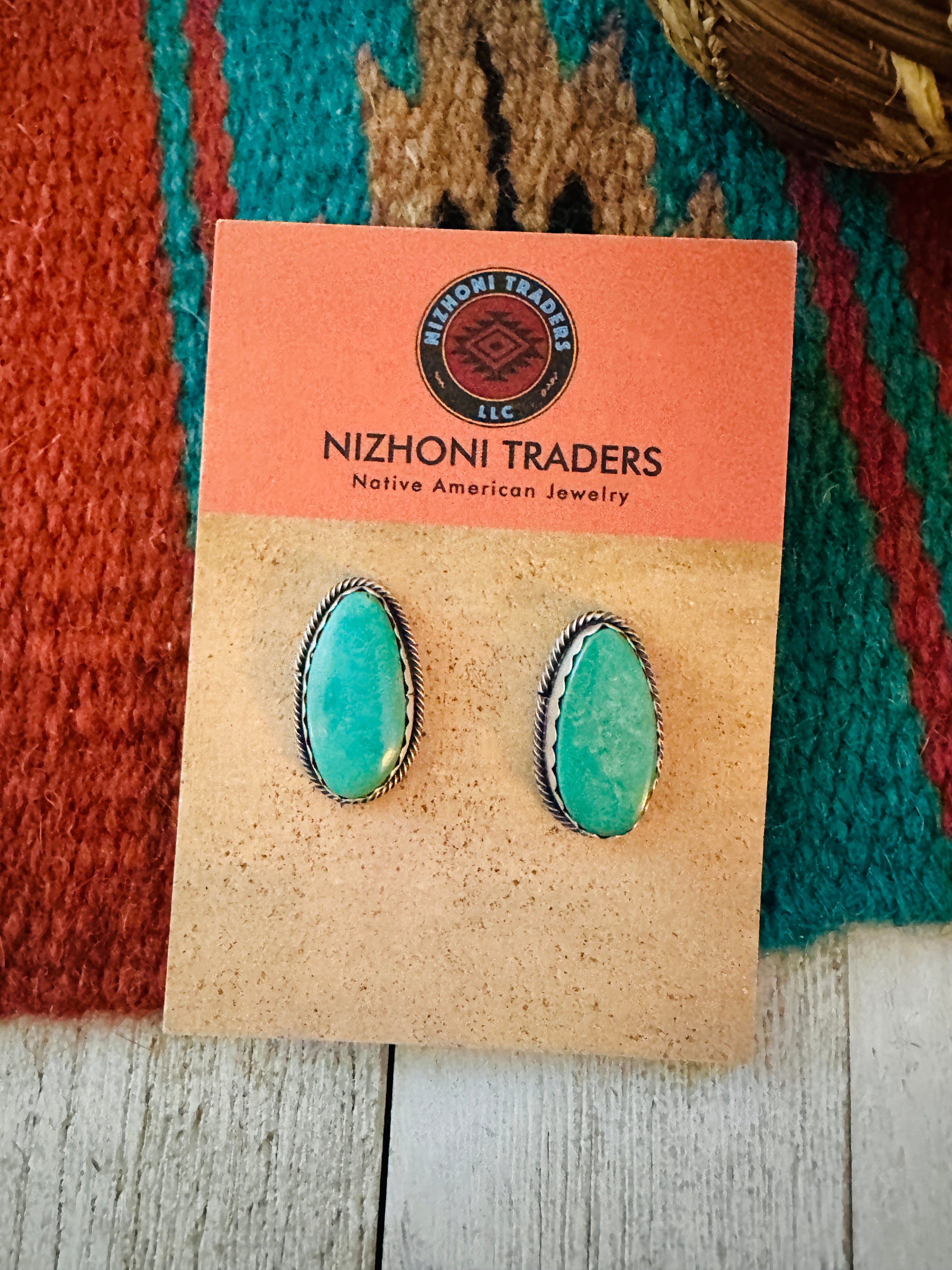 Navajo Sterling Silver & Turquoise Post Earrings Signed