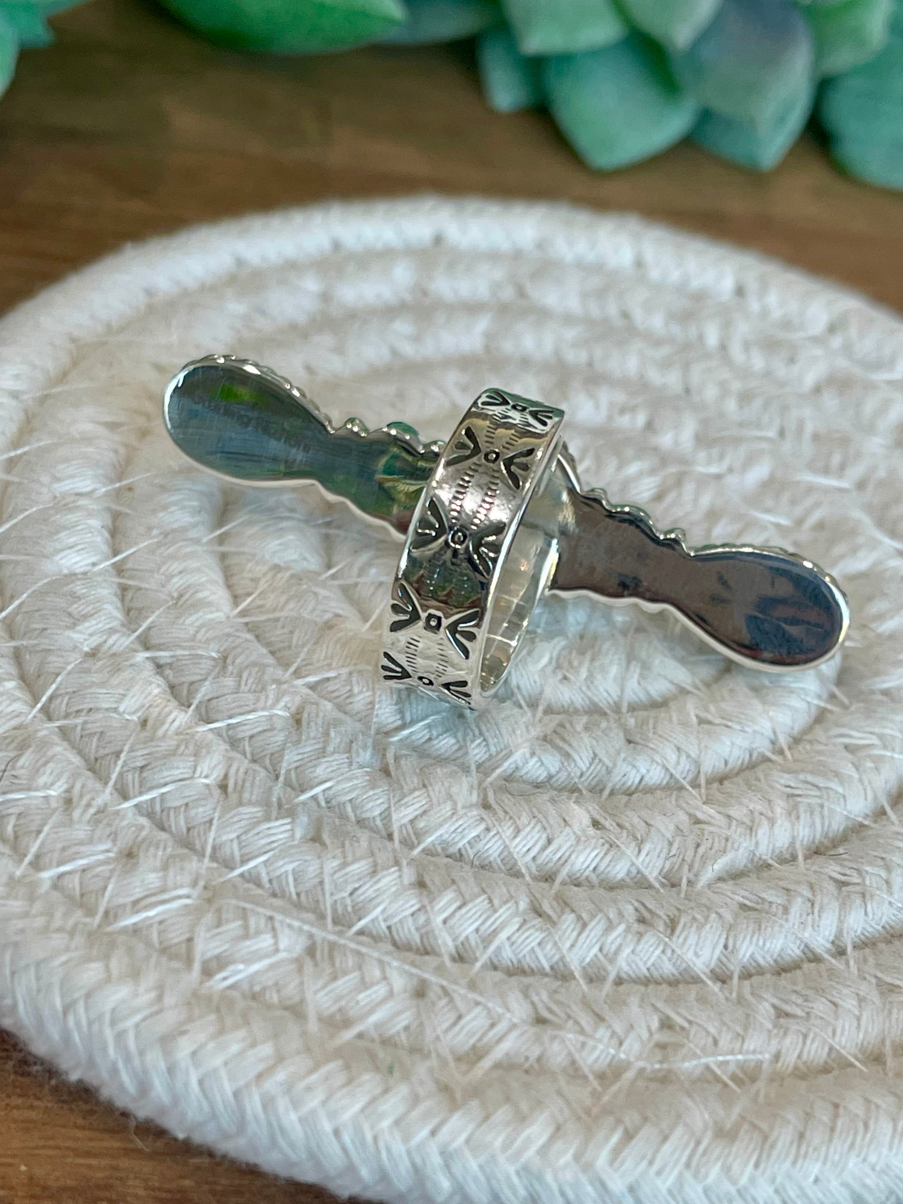 Beautiful Handmade White Buffalo And Sterling Silver Adjustable Ring