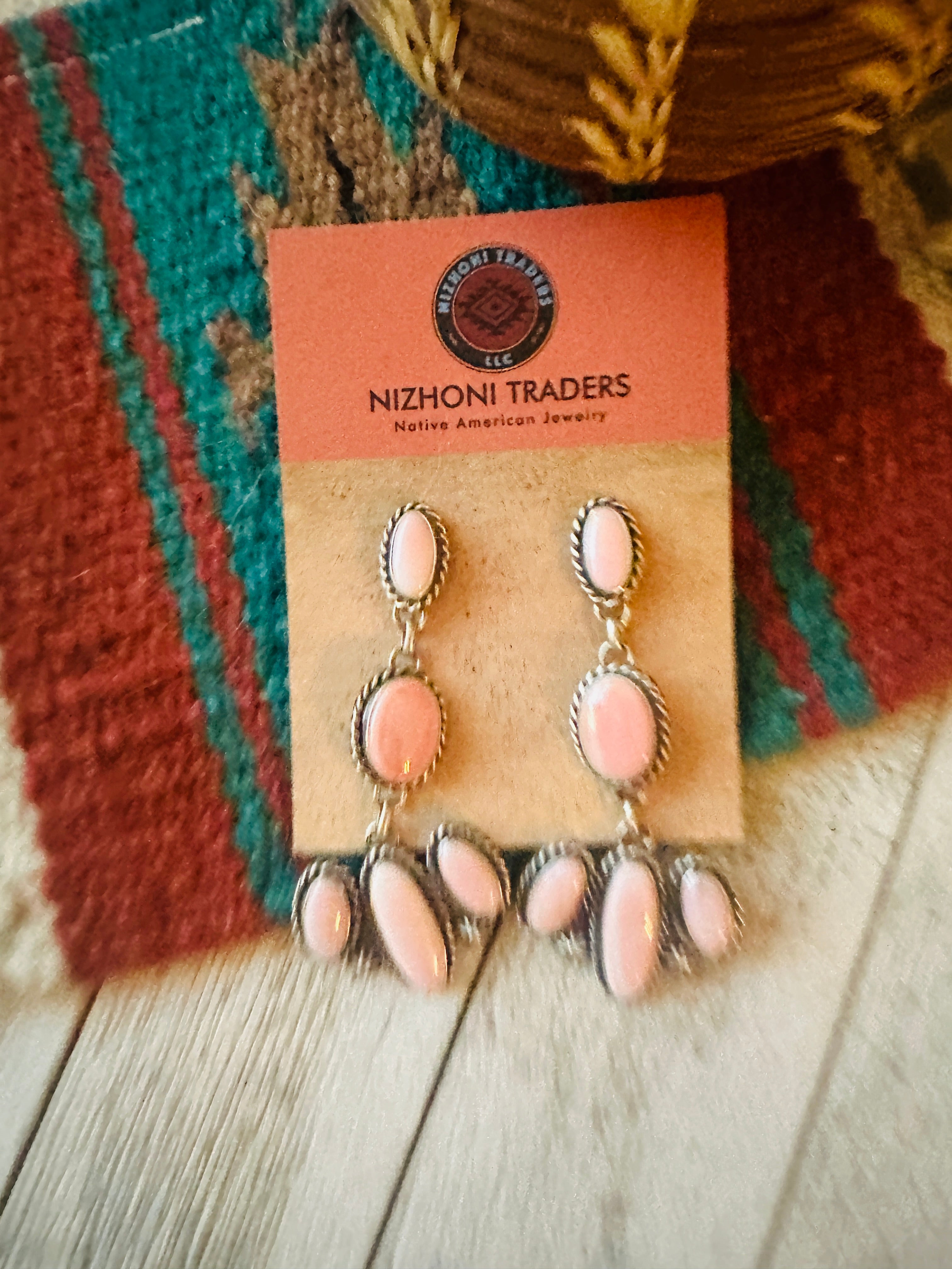 Navajo Queen Pink Conch & Sterling Silver Dangle Earrings