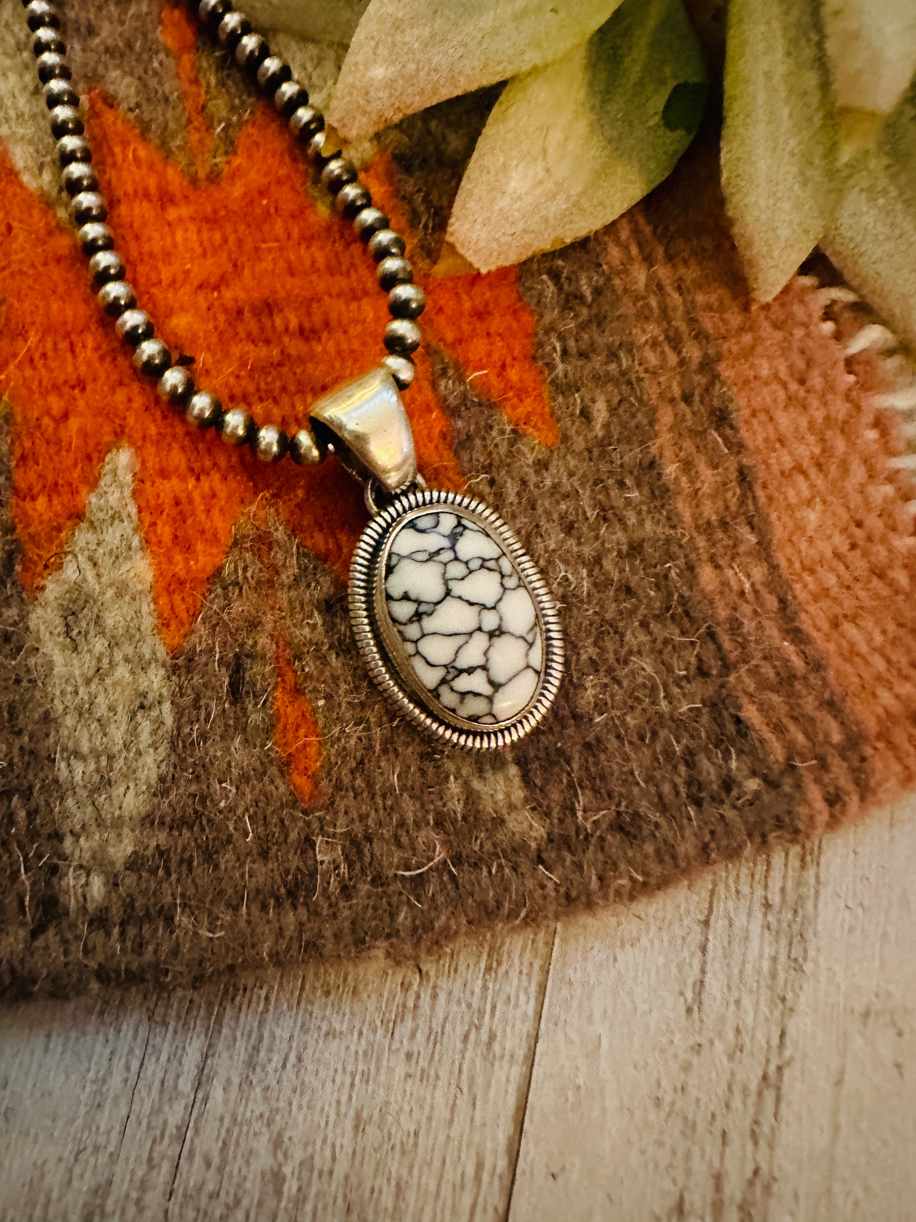 Navajo Howlite & Sterling Silver Pendant by Wydell Billie