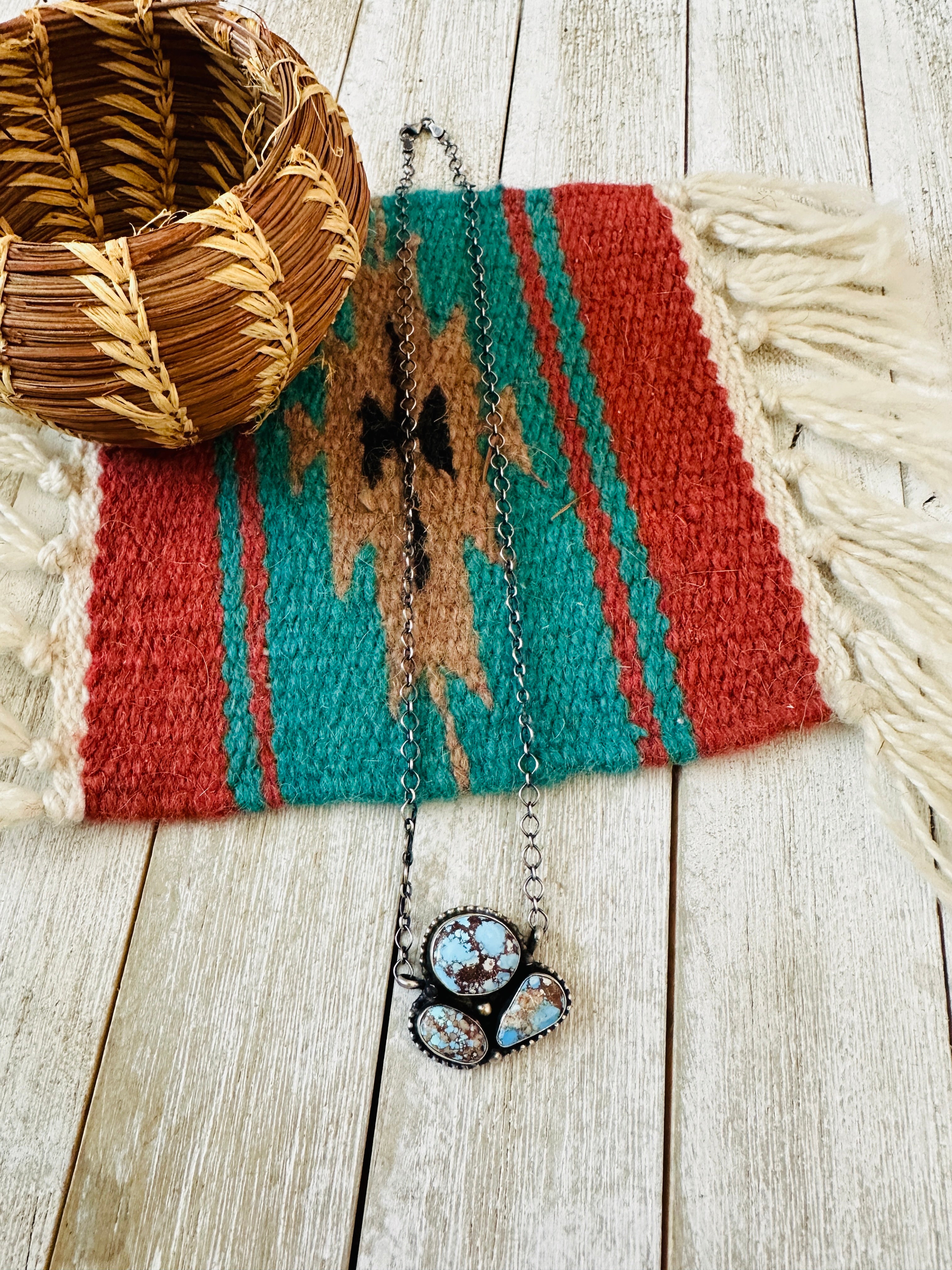 Handcrafted Sterling Silver & Golden Hills Turquoise Cluster Necklace