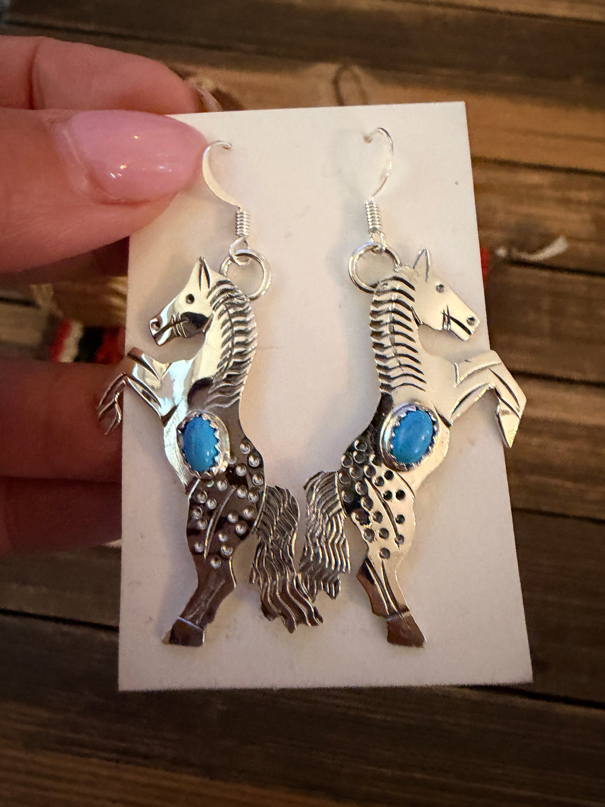 Handcrafted Sterling Silver & Turquoise Horse Dangle Earrings by Louise Yazzie