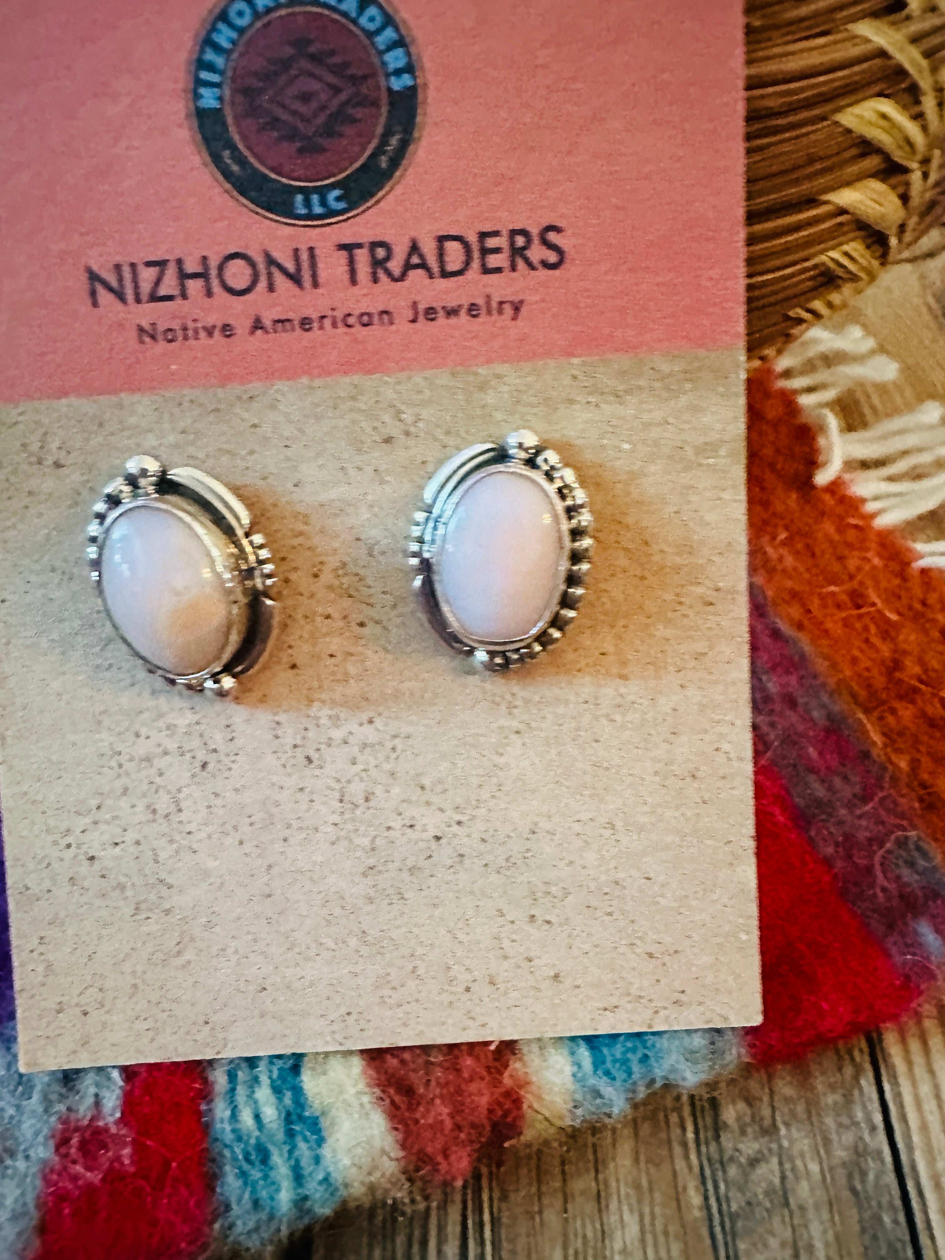 Handcrafted Queen Pink Conch Shell & Sterling Silver Stud Earrings by Wydell Billie