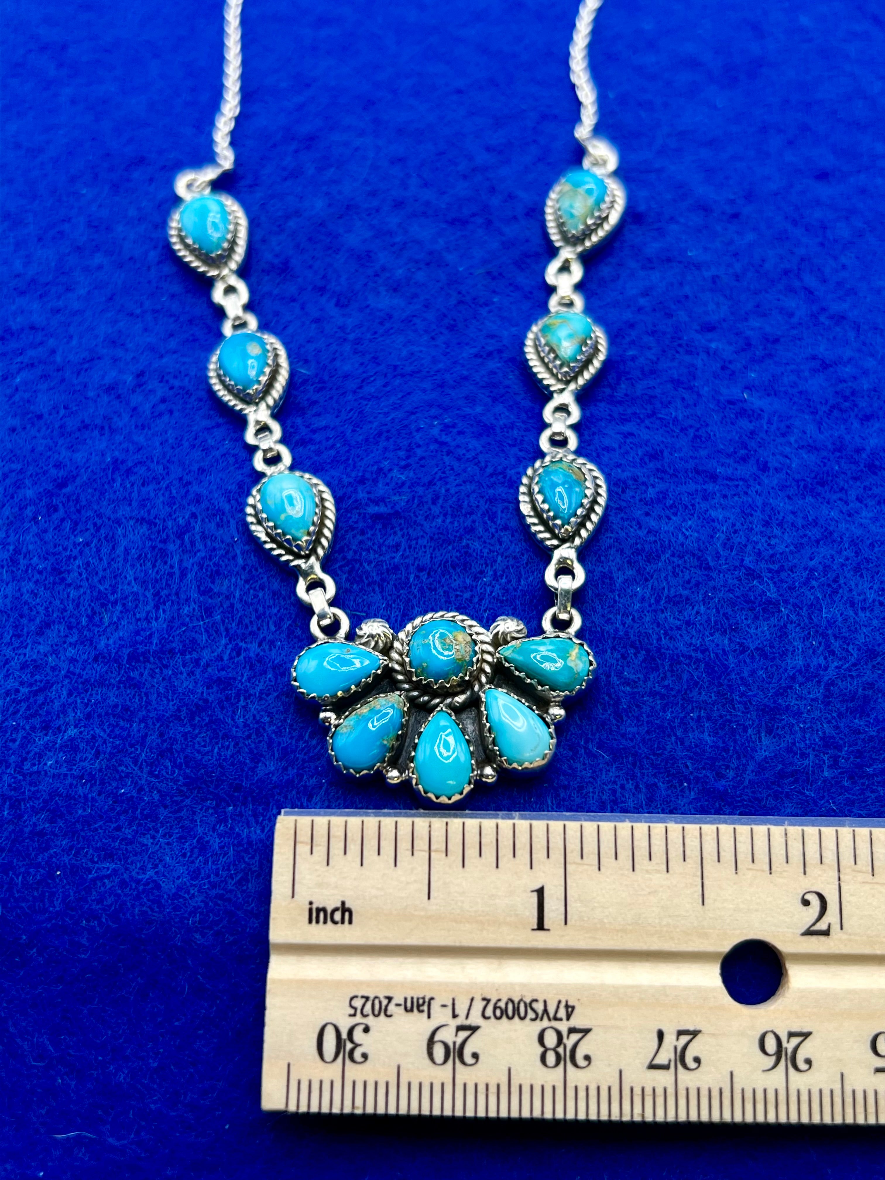Handmade South Hill Sonoran Turquoise Cluster Sterling Silver Necklace