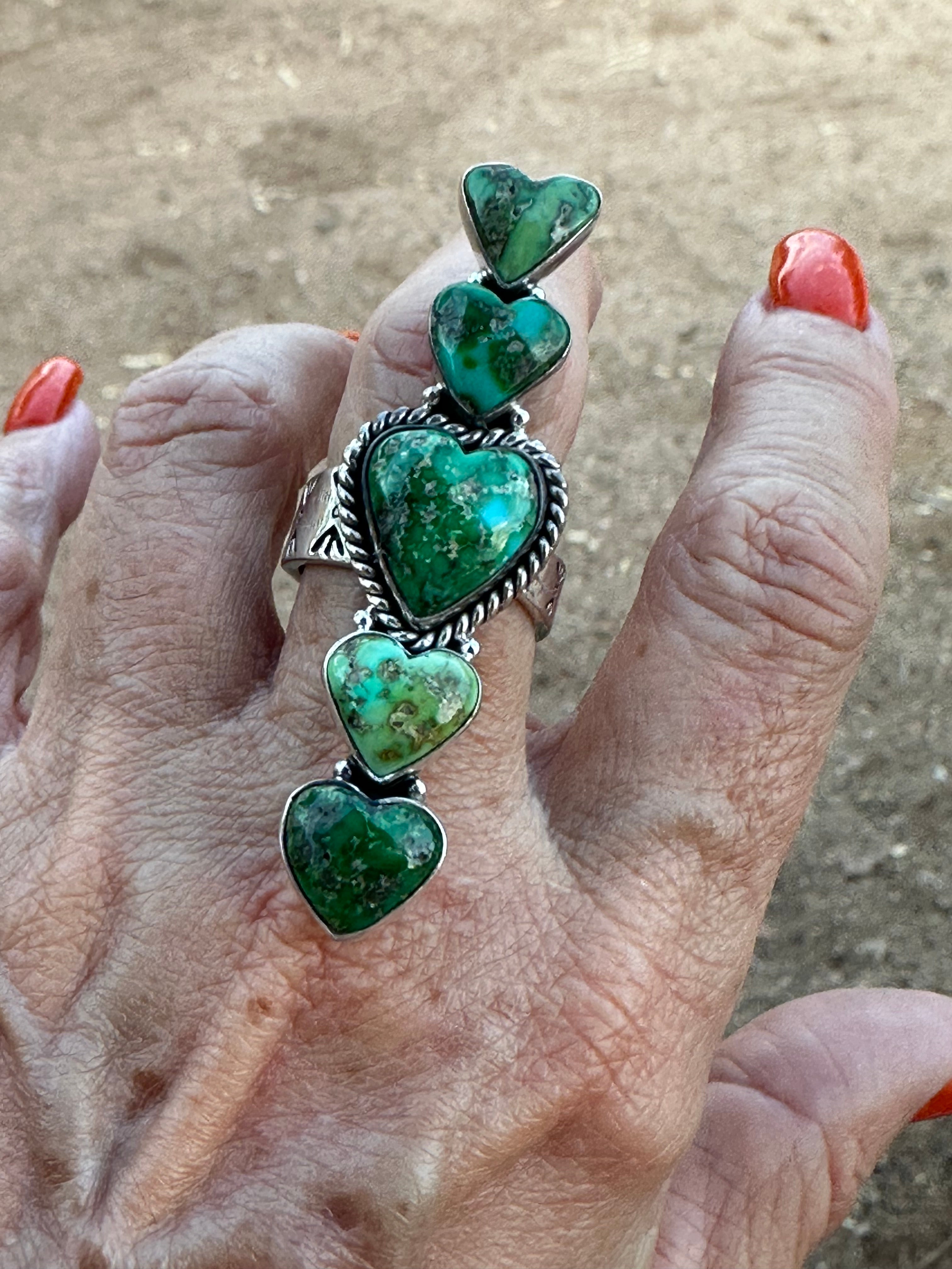 Beautiful Handmade Heart 5 Stone Sonoran Turquoise And Sterling Silver