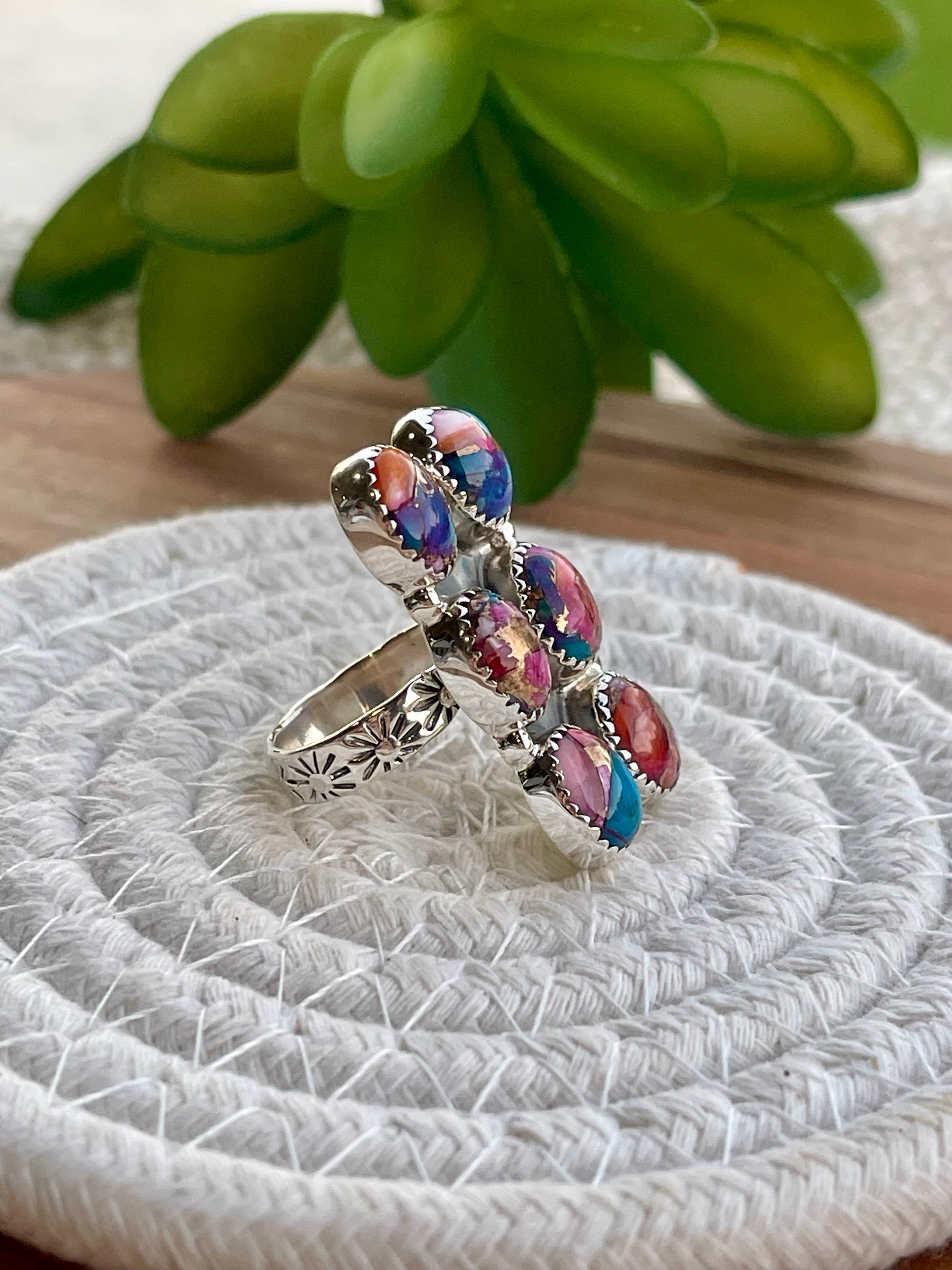 Beautiful Handmade Pink Dream Mojave And Sterling Silver Adjustable Cluster Ring