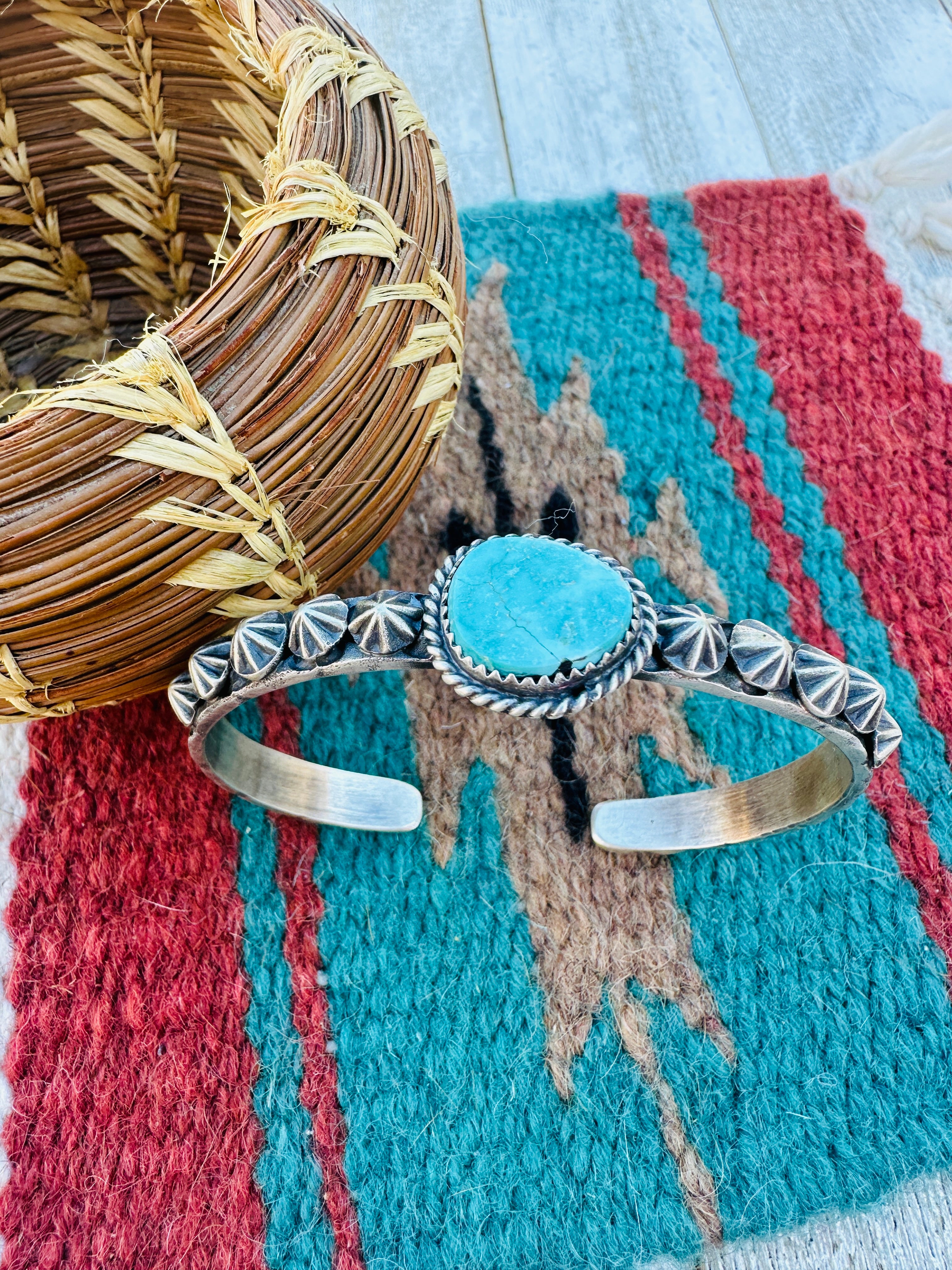 Handcrafted Turquoise & Sterling Silver Cuff Bracelet by Kevin Billah