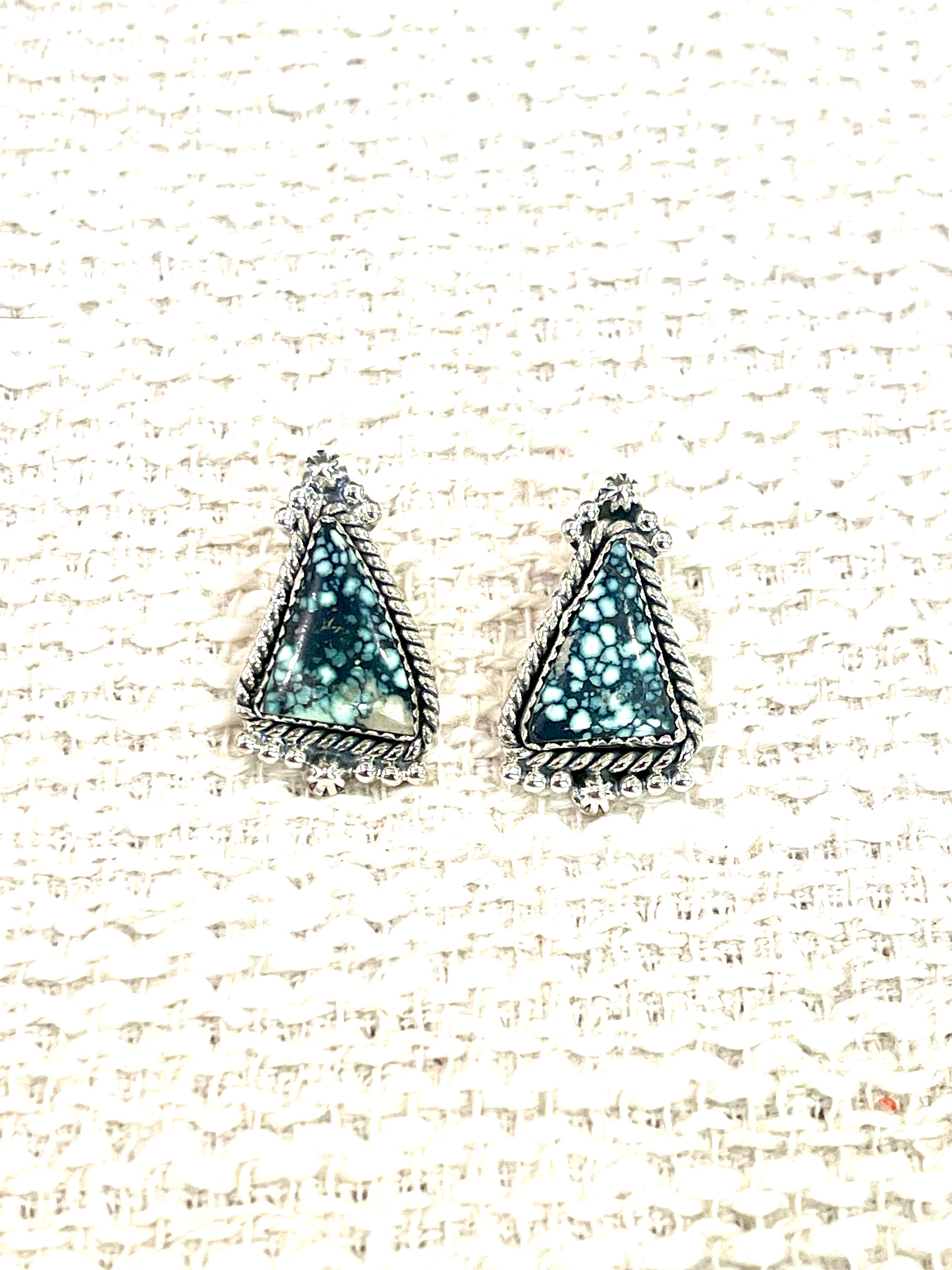 Handmade New Lander Turquoise and Sterling Silver Post Earring