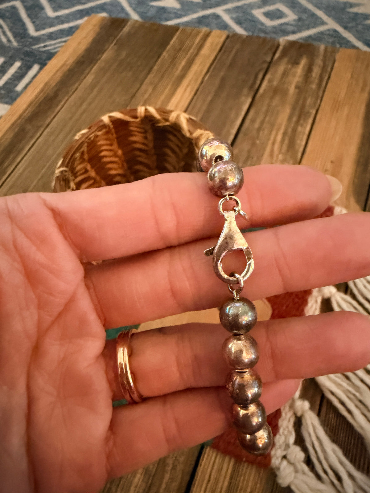 Handcrafted Old Pawn 8mm Sterling Silver Pearl Beaded Bracelet