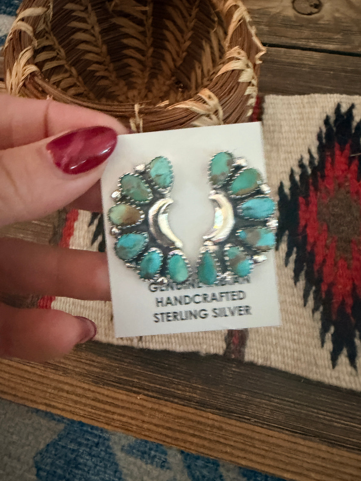 Handcrafted Turquoise & Sterling Silver Cluster Post Earrings
