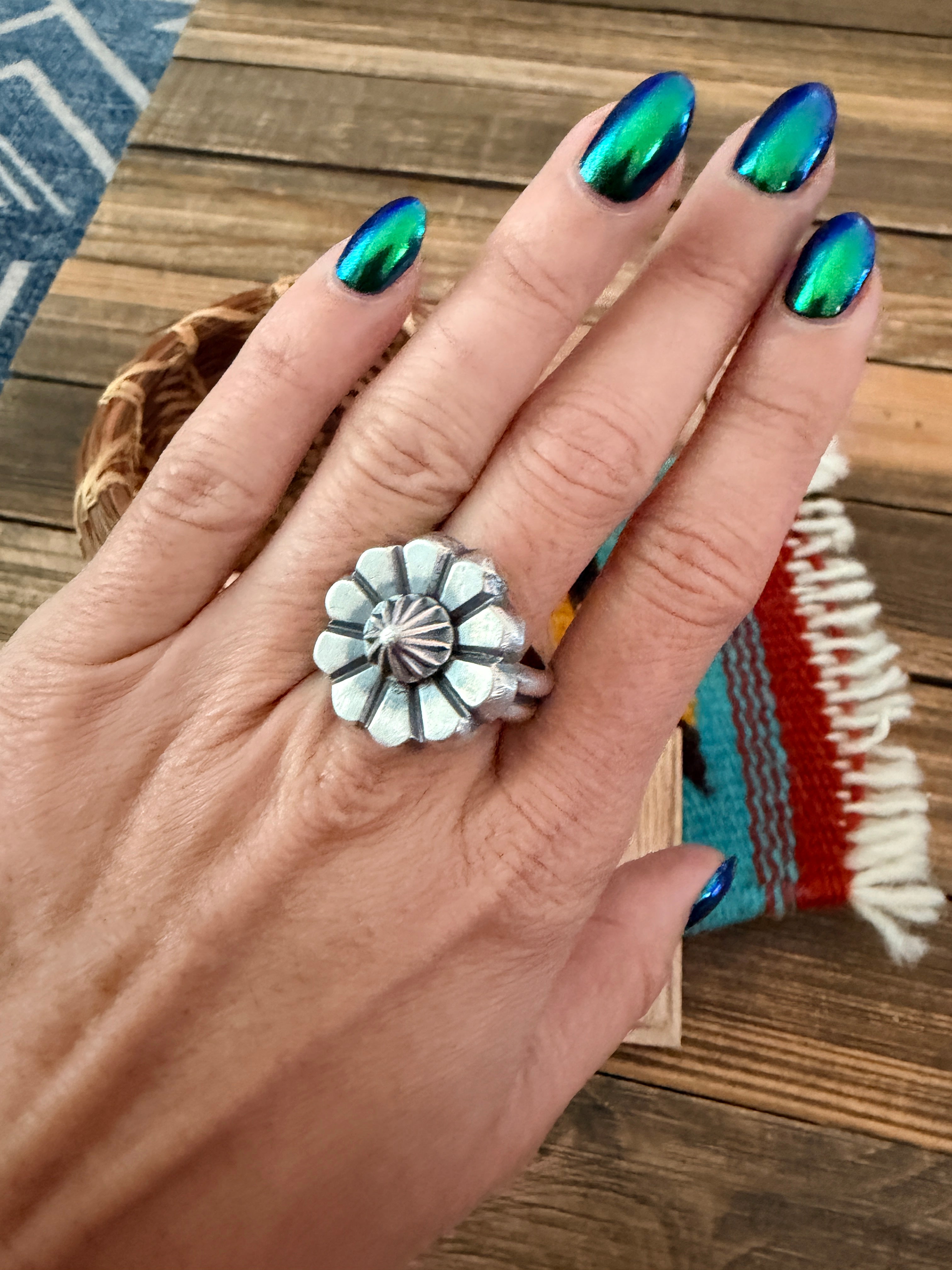 Handcrafted Sterling Silver Flower Ring size 8 by Chimney Butte