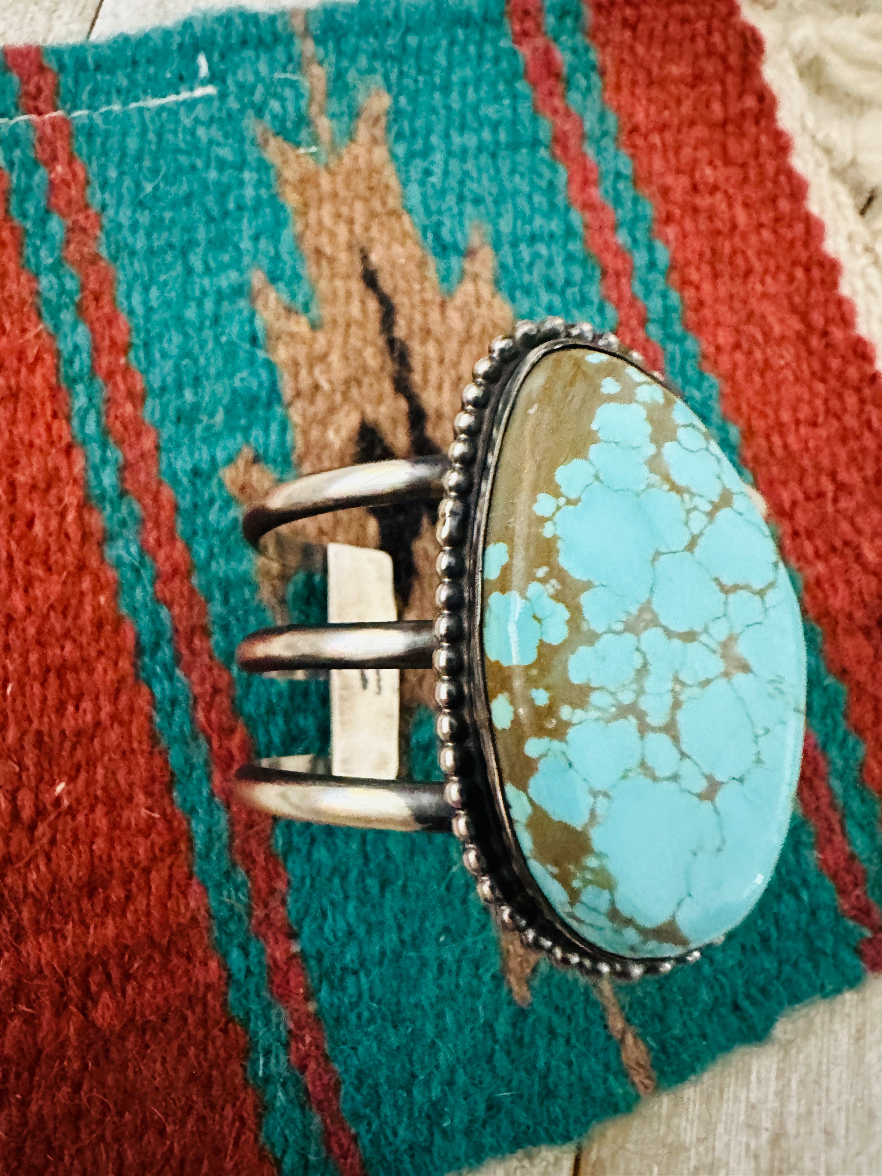 Handcrafted Sterling Silver & Number 8 Turquoise Cuff Bracelet by Chimney Butte