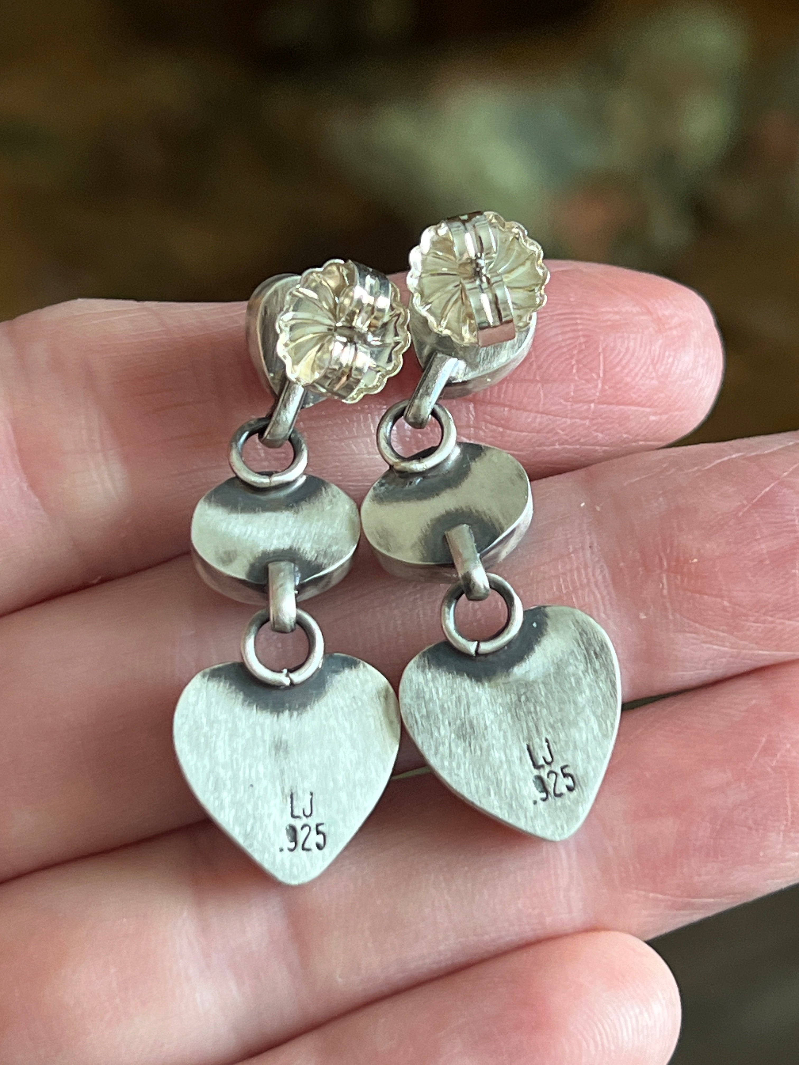 Vibrant Handcrafted Electric Rainbow Sterling Silver, Sonoran Turquoise and Spiny Oyster Shell Heart Post Earrings by Lucy Jake