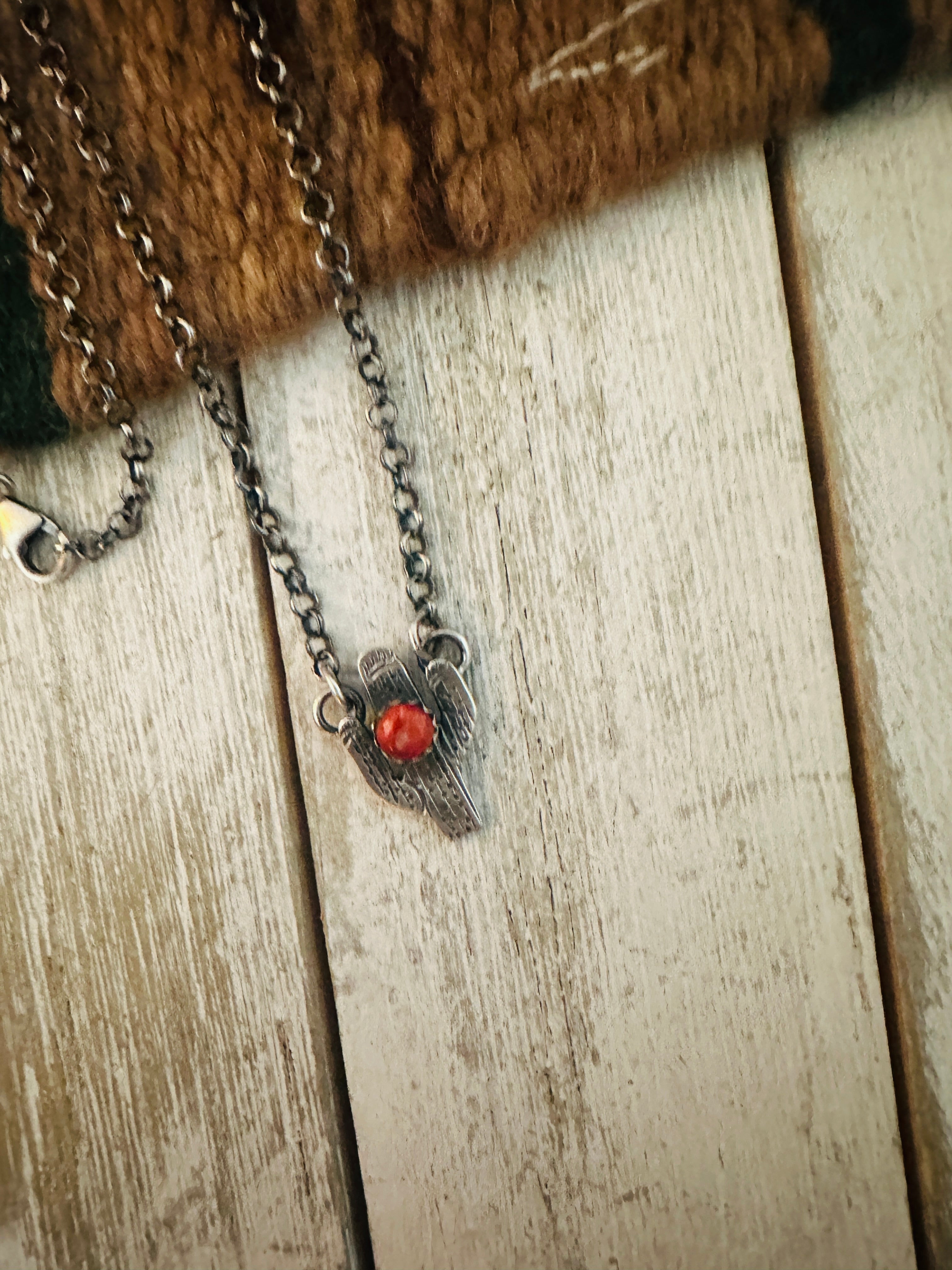 Navajo Sterling Silver & Orange Spiny Cactus Necklace