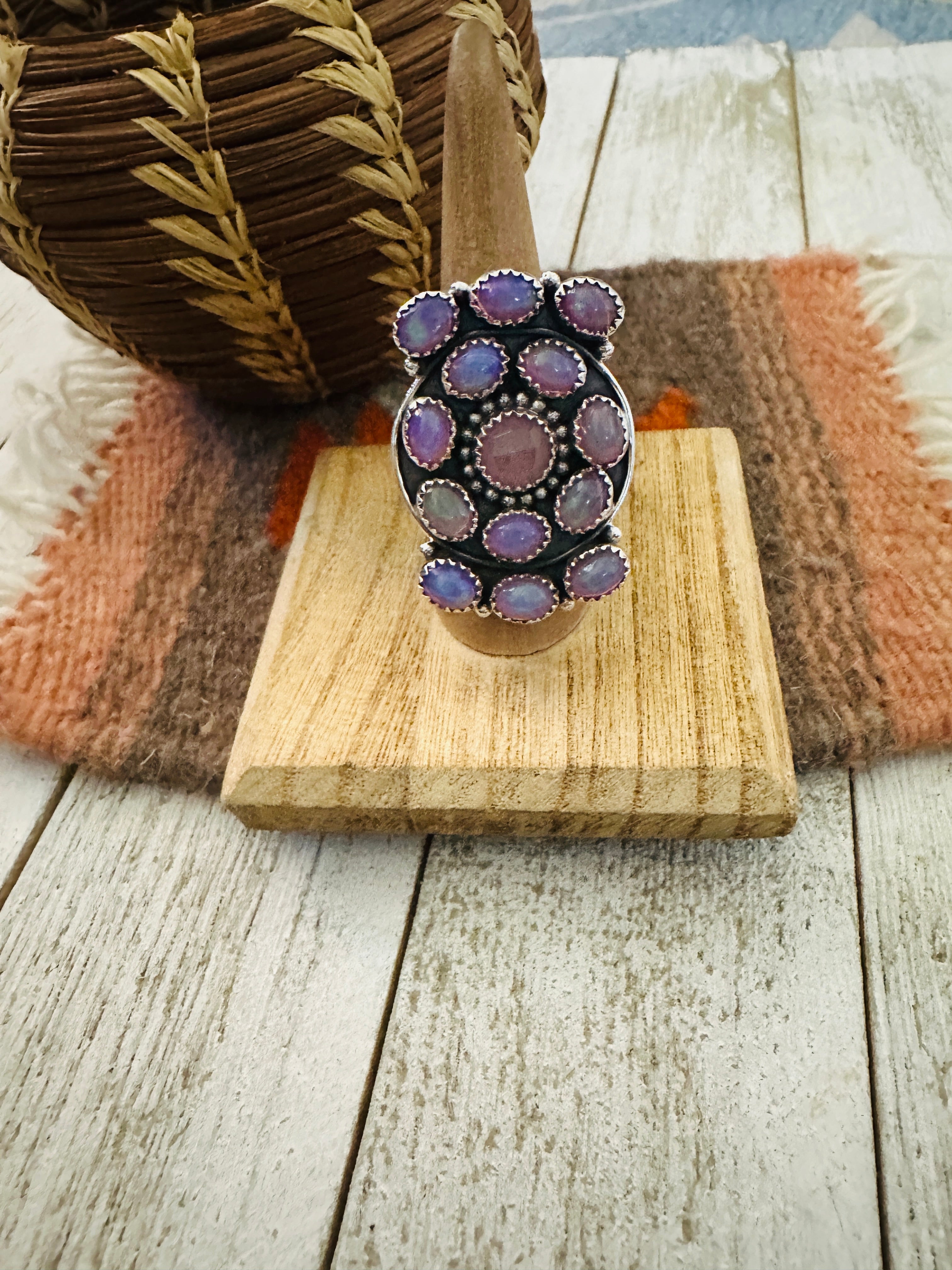 Handmade Sterling Silver & Purple Opal Cluster Adjustable Ring by Nizhoni