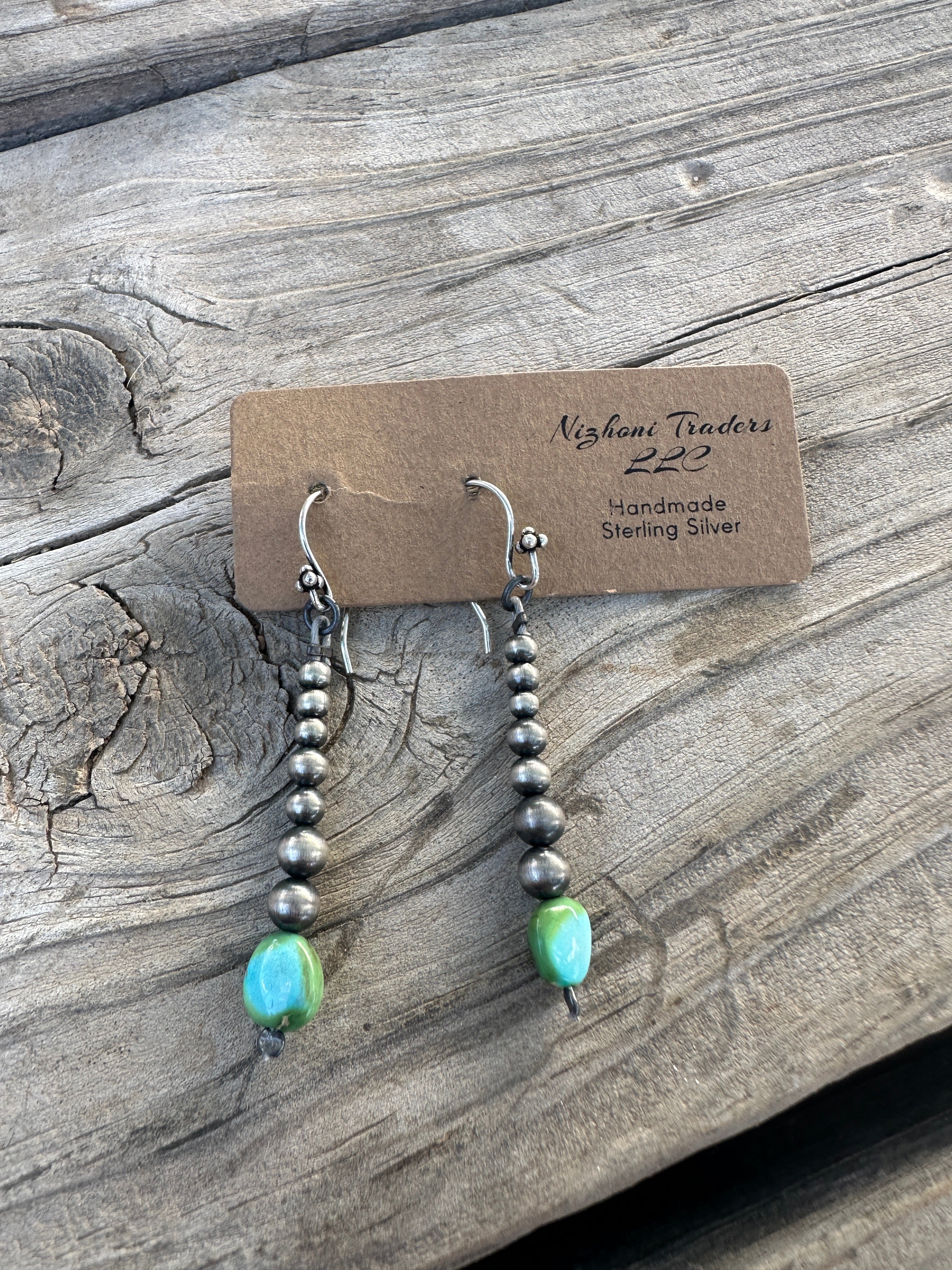 Handmade Sonoran Mountain Turquoise And Sterling Silver Beaded Drop Dangle Earrings