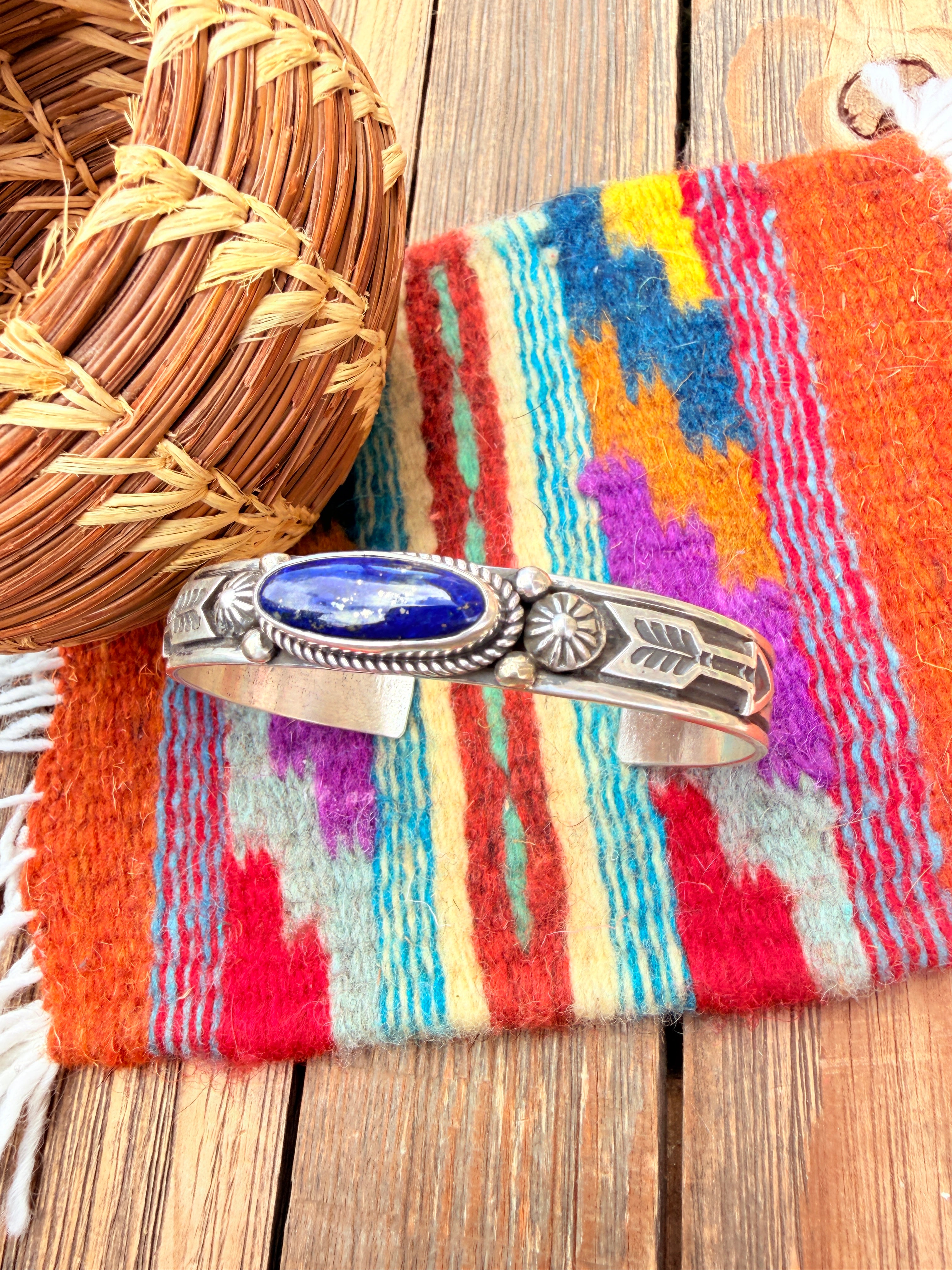 Handcrafted Sterling Silver and Lapis Cuff Bracelet by Albert Jake
