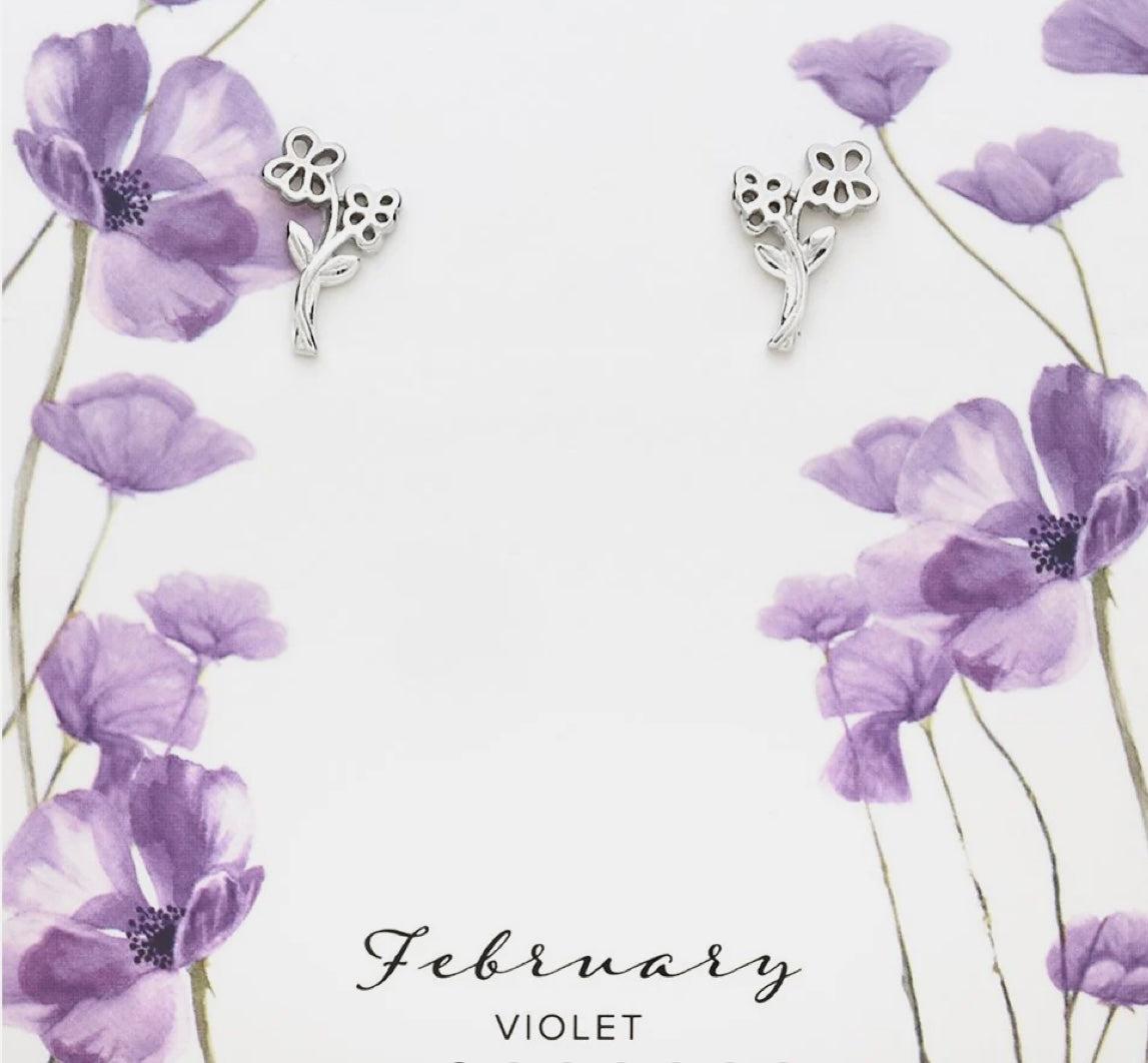 Sterling Silver Birthday Flower Stud Earrings February