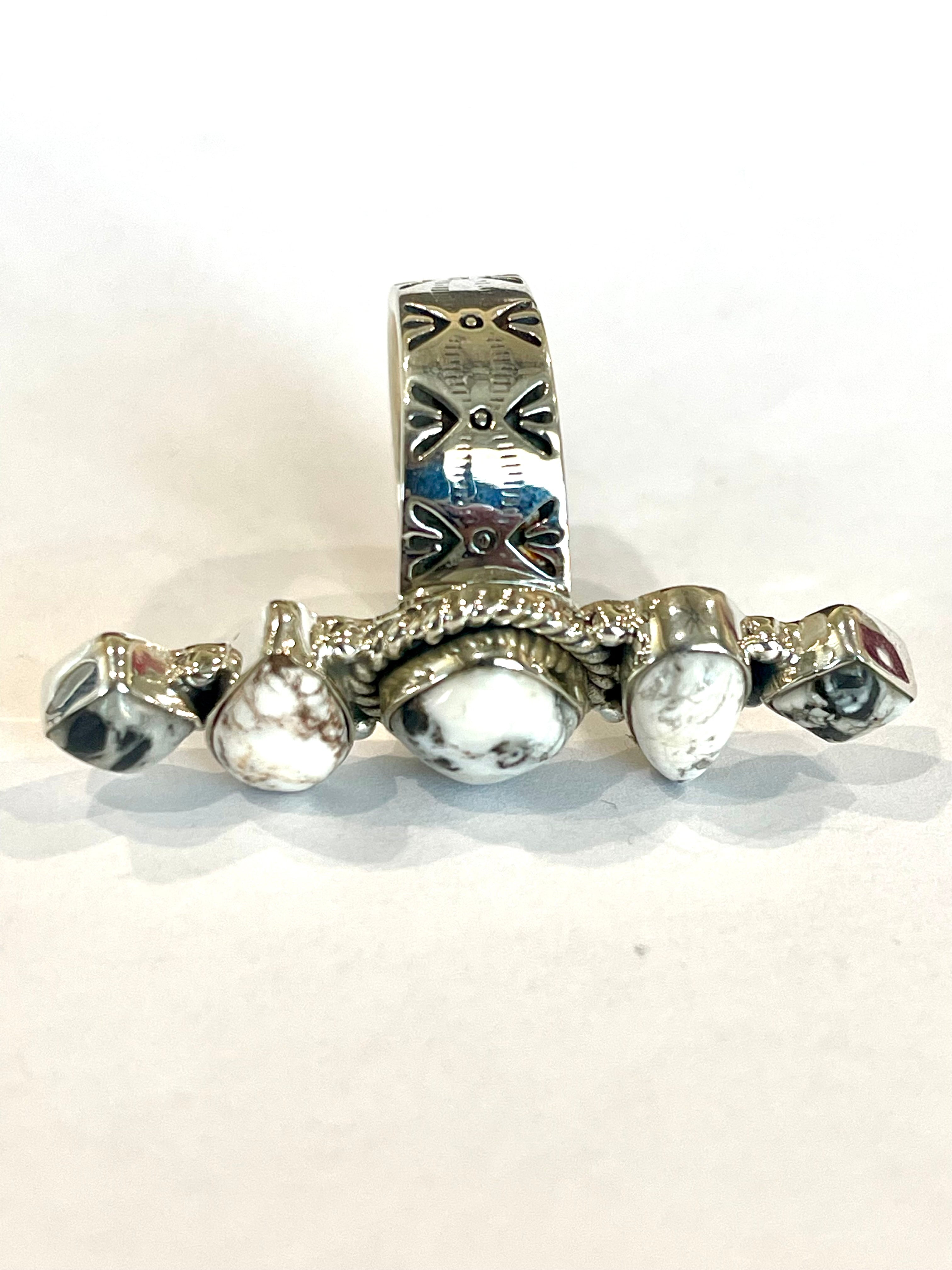 Beautiful Handmade White Buffalo And Sterling Silver Adjustable Ring