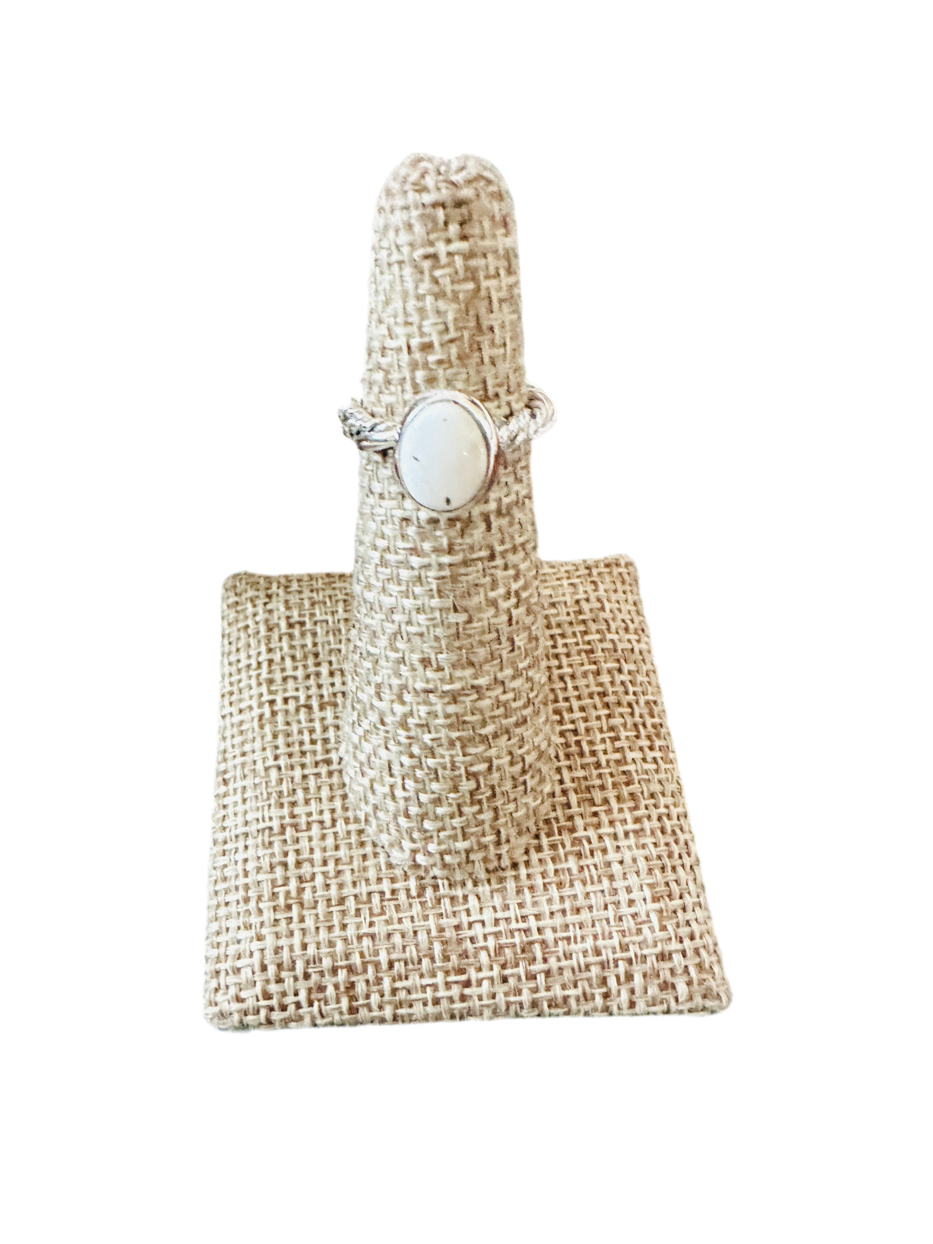 Handcrafted White Buffalo & Twisted Sterling Silver Ring Size 4.5