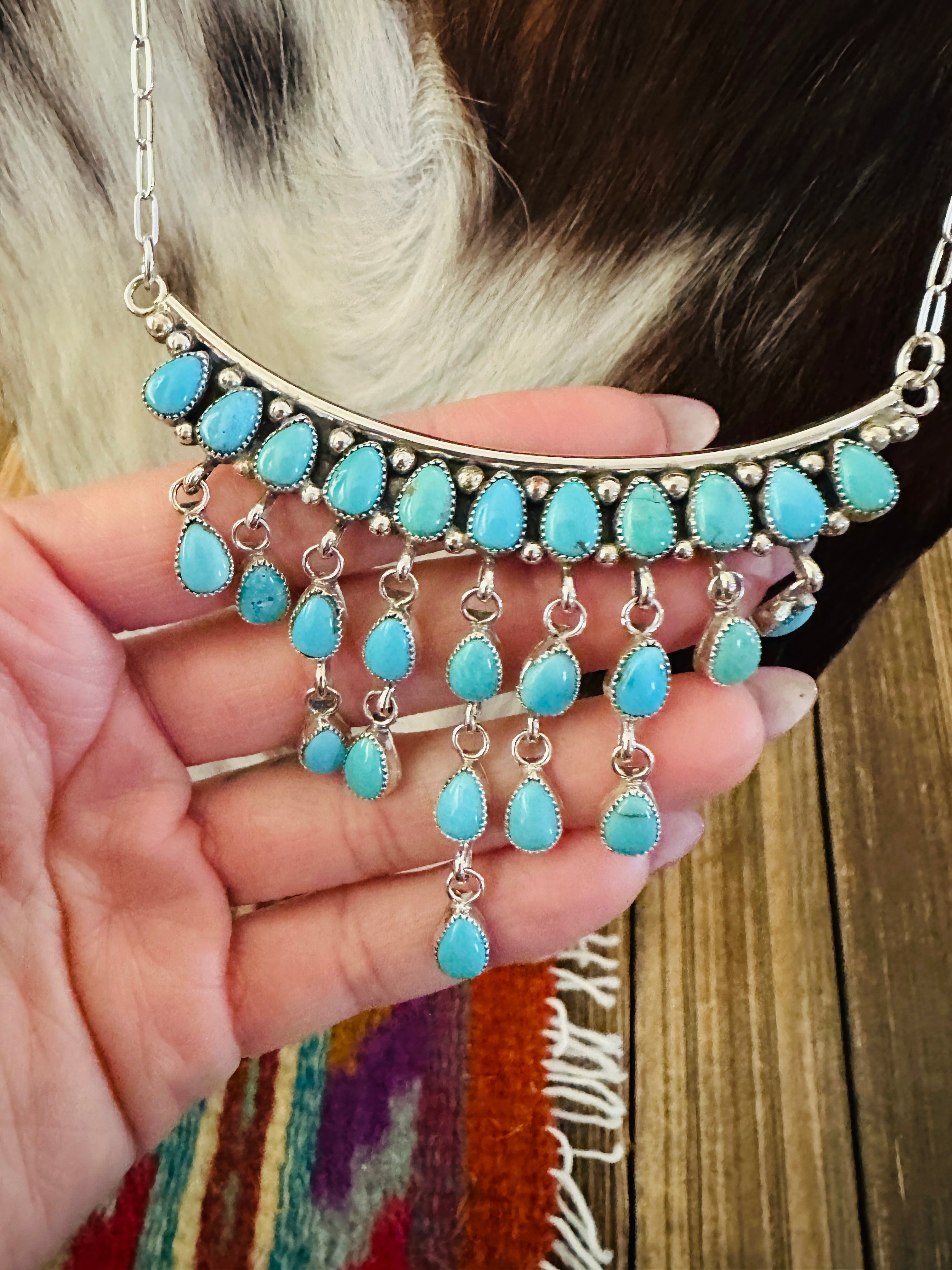 Handcrafted Turquoise & Sterling Silver Chandelier Necklace by Julia Etsitty