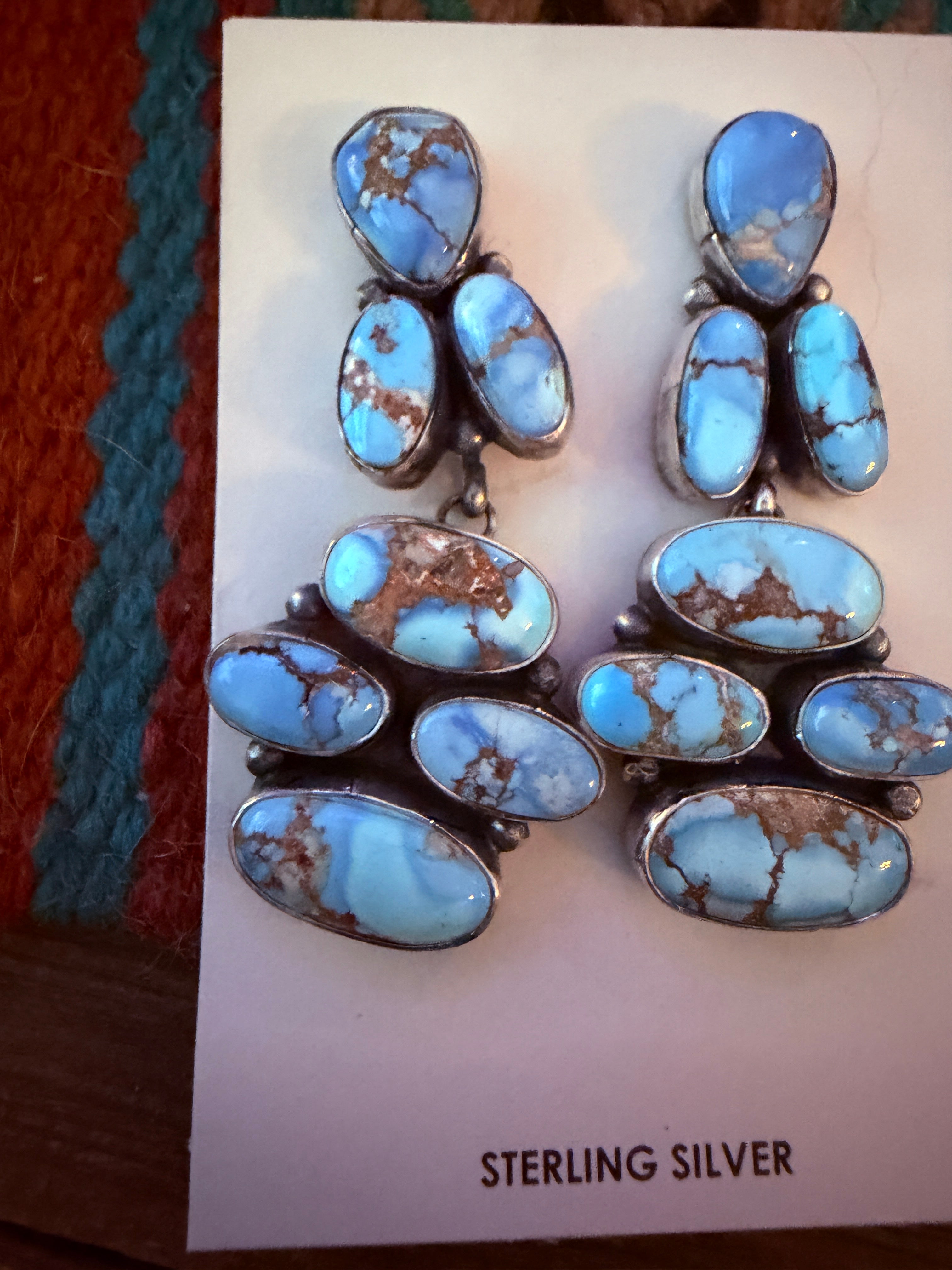 Handcrafted Golden Hills Turquoise & Sterling Silver Cluster Dangle Earrings by Jameson Garcia