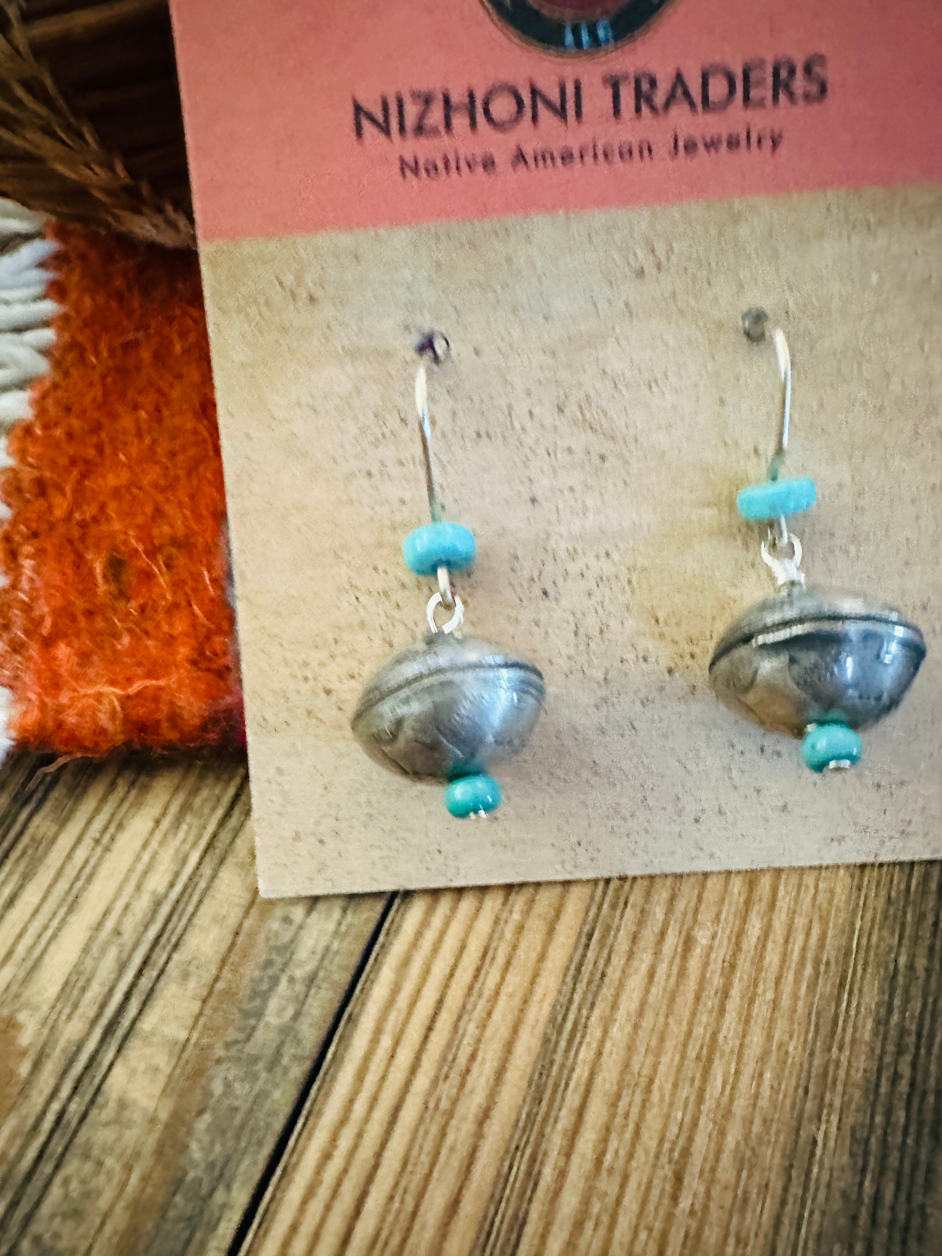 Handcrafted Turquoise & Sterling Silver Liberty Dime Bead Dangle Earrings