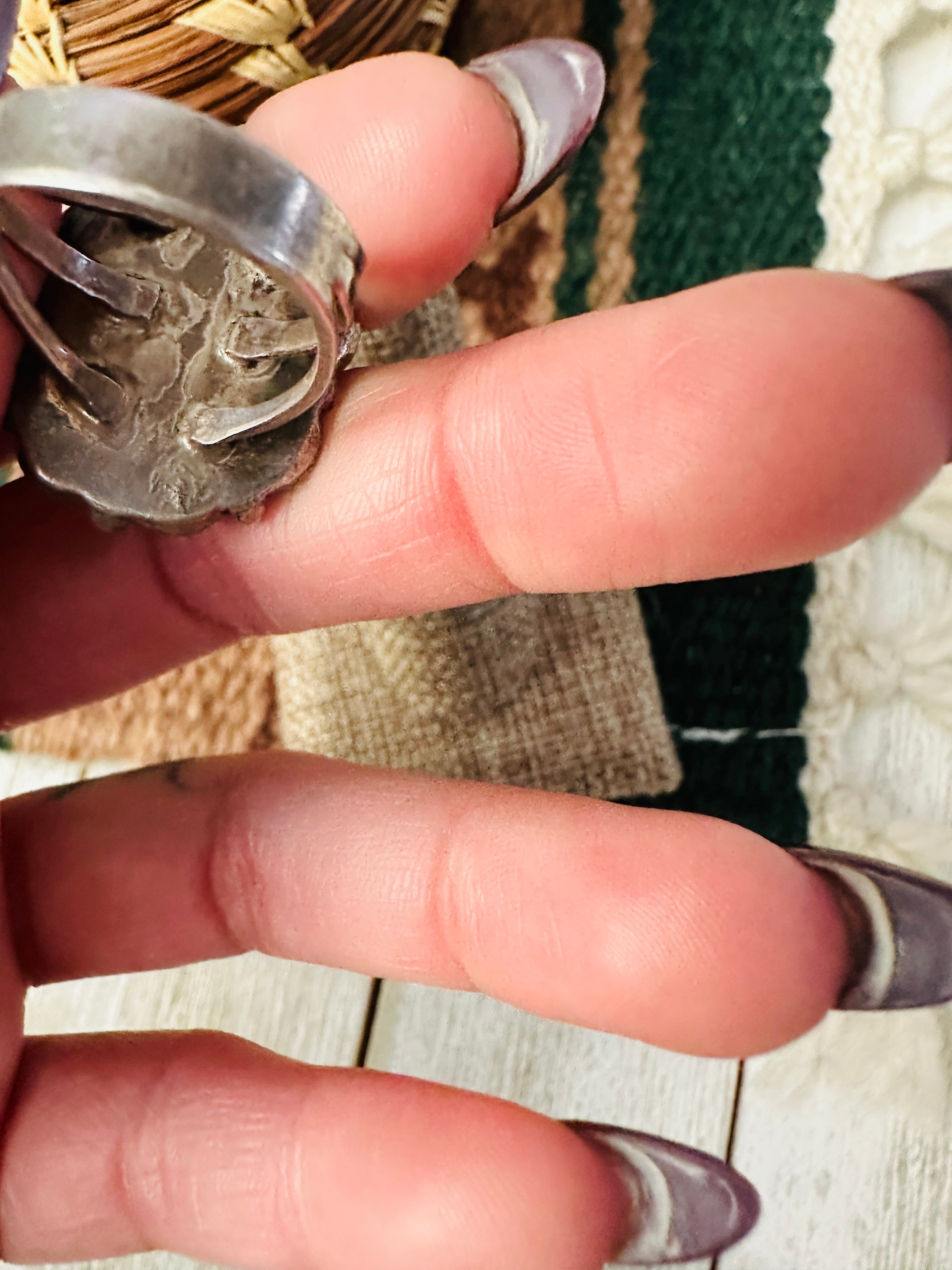 Old Pawn Handcrafted Kingman Web Turquoise & Sterling Silver Ring Size 5.75