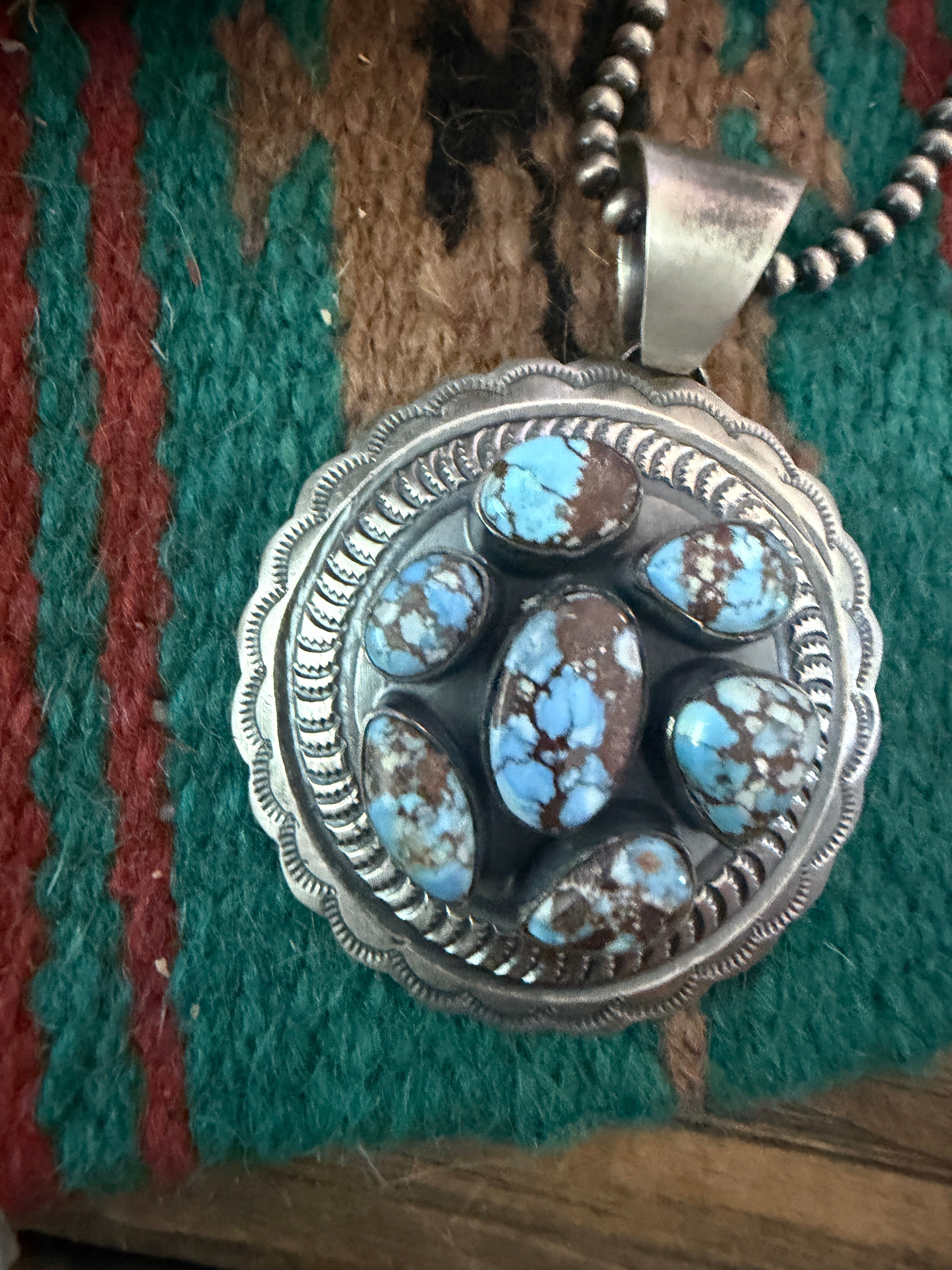 Handcrafted Sterling Silver & Golden Hills Turquoise Concho Pendant by Chimney Butte