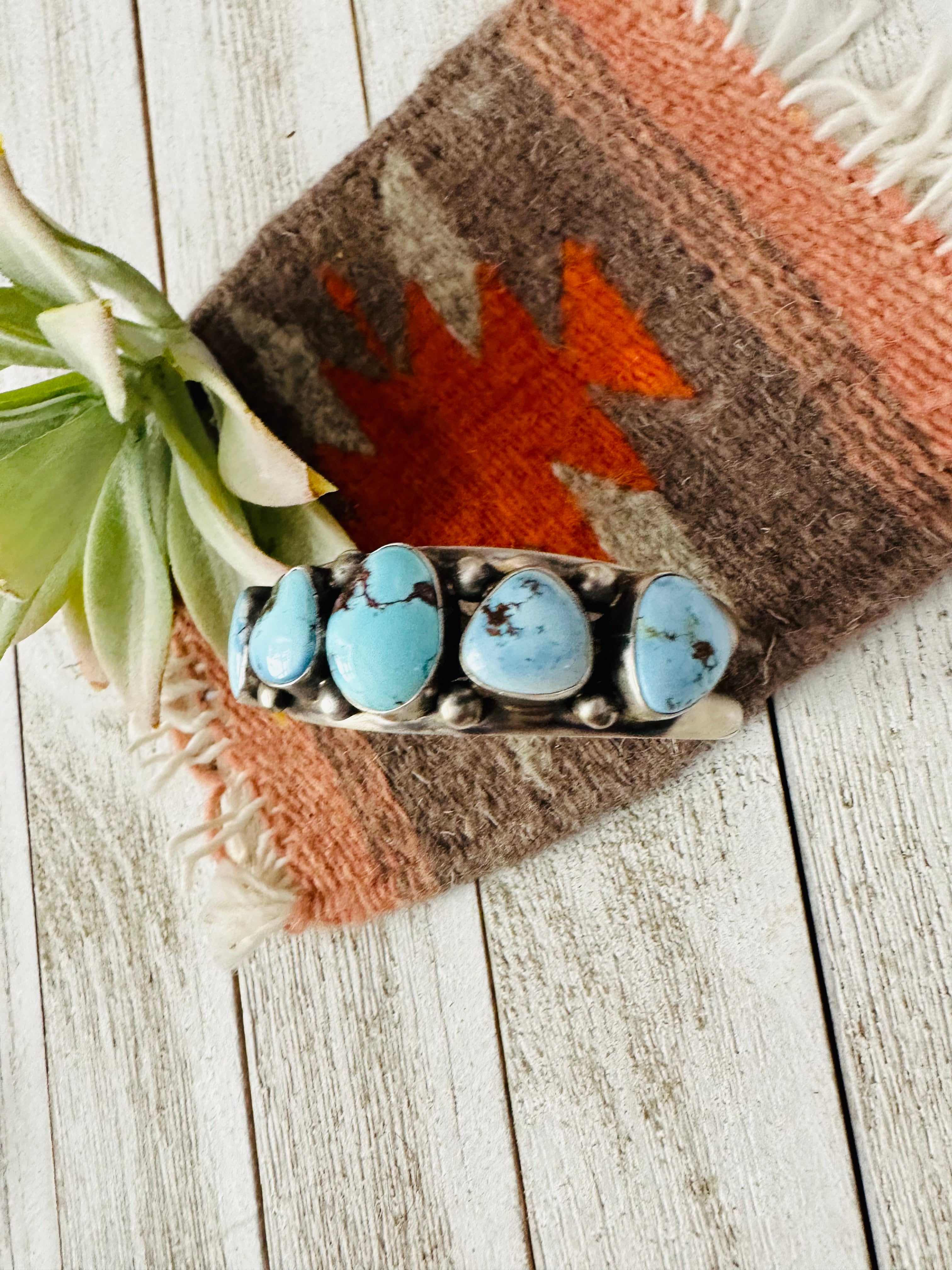 Navajo Golden Hills Turquoise & Sterling Silver Cuff Bracelet