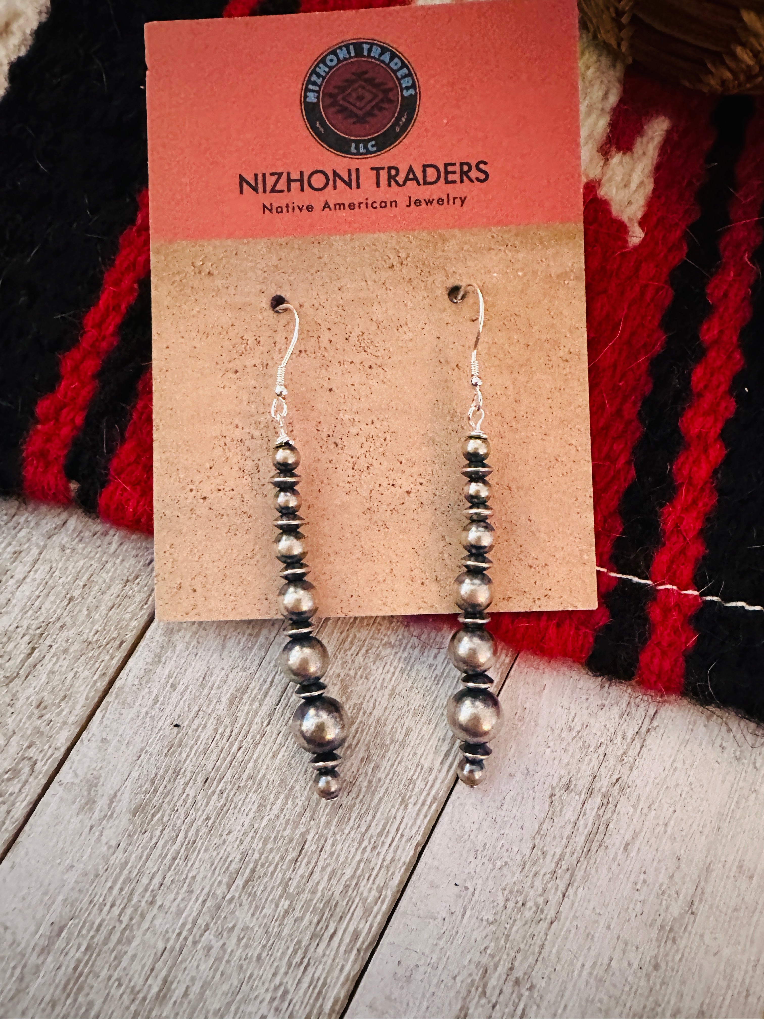 Navajo Sterling Silver Pearl Beaded Dangle Earrings